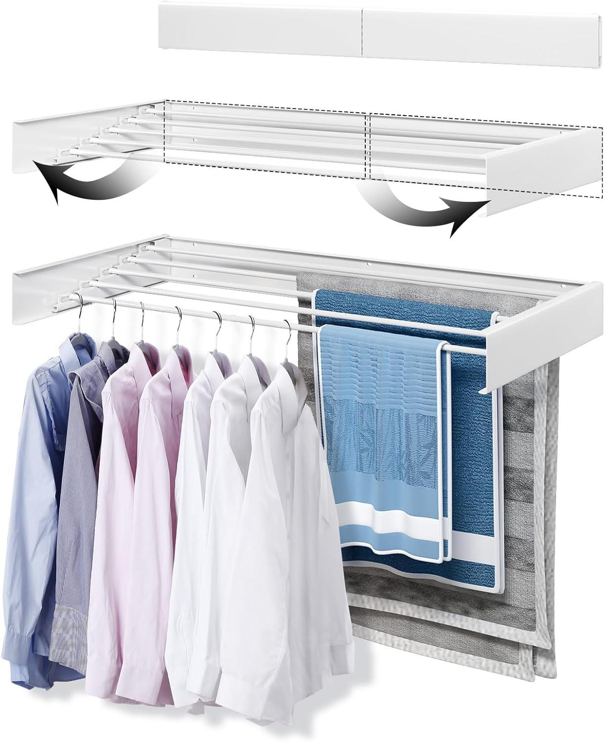 White 40" Wall Mounted Collapsible Drying Rack with Aluminum Rods