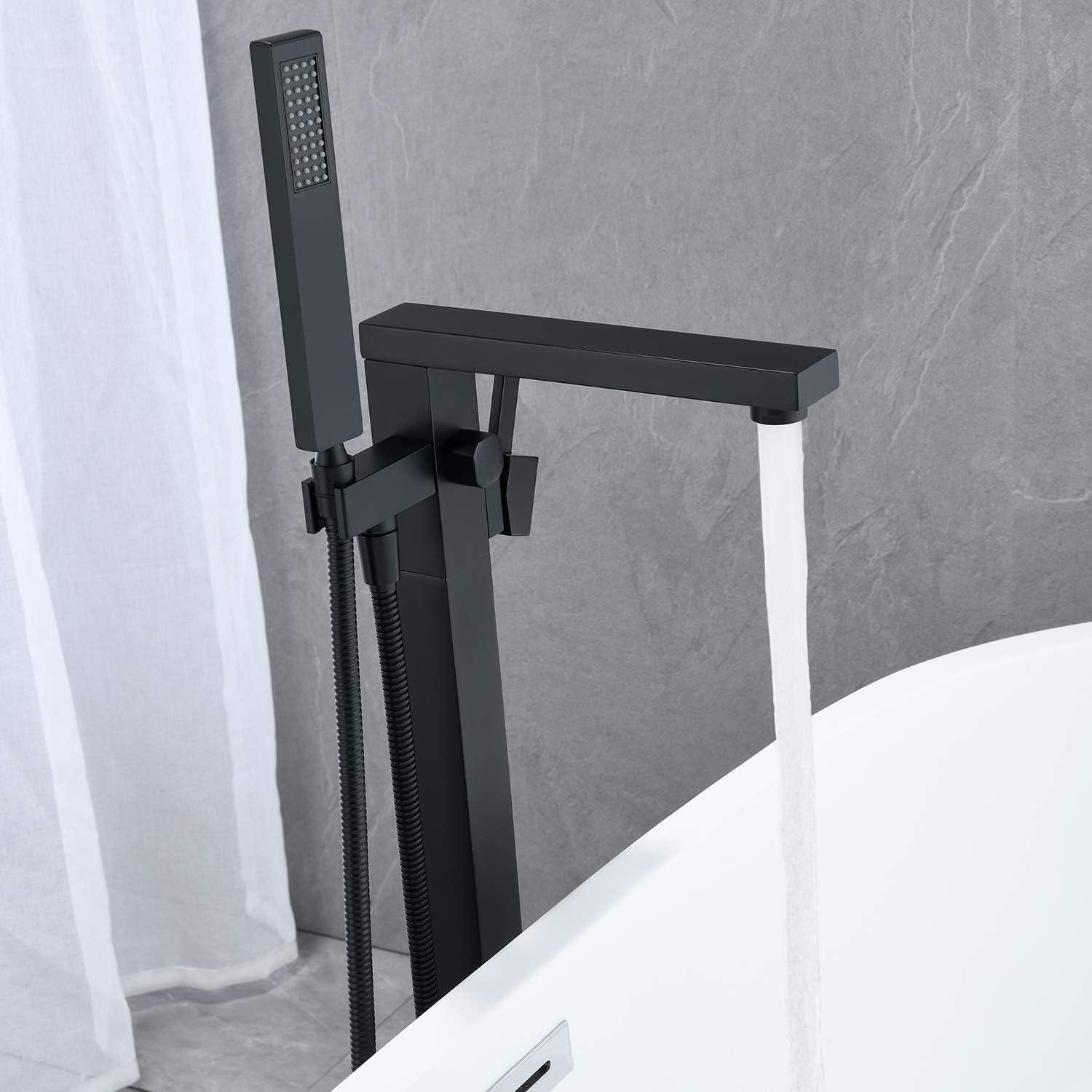 Black Brass Freestanding Bathtub Faucet with Hand Shower