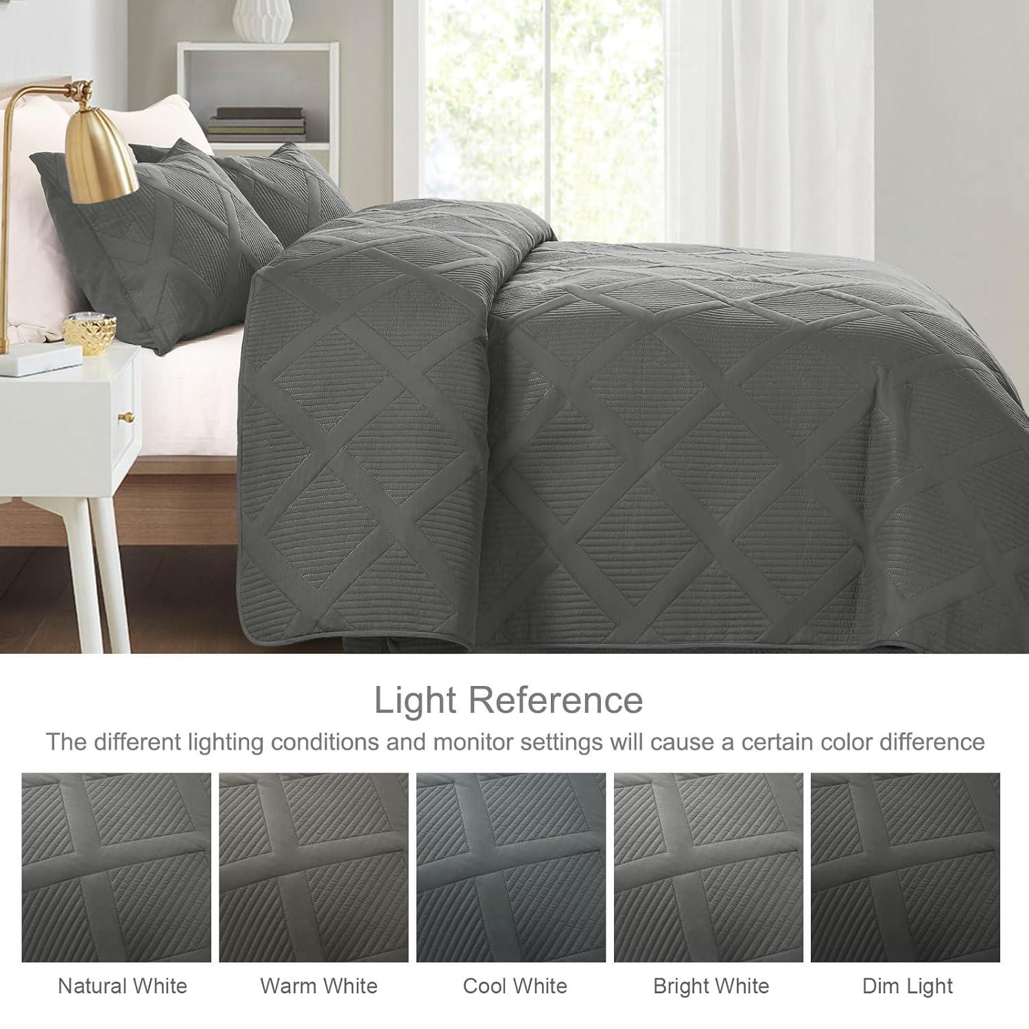 Exclusivo Mezcla Ultrasonic Twin Quilt Set, 2-Piece Lightweight Bedspreads Modern Striped Coverlet, Grey