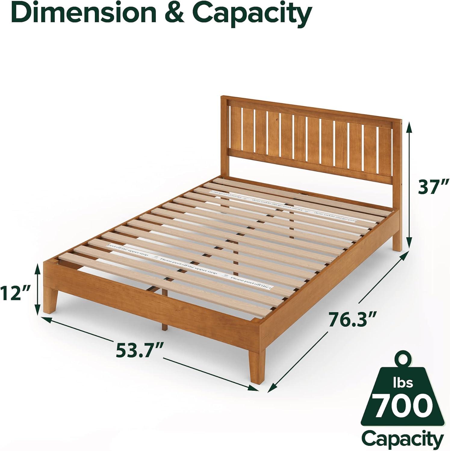 Rustic Pine Full Wood Platform Bed Frame with Headboard