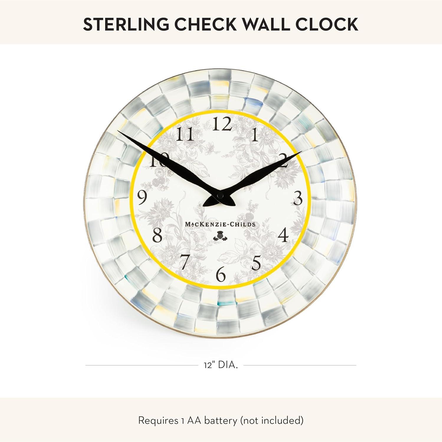 Gray and White Enamel Round Wall Clock with Hand-Painted Checks