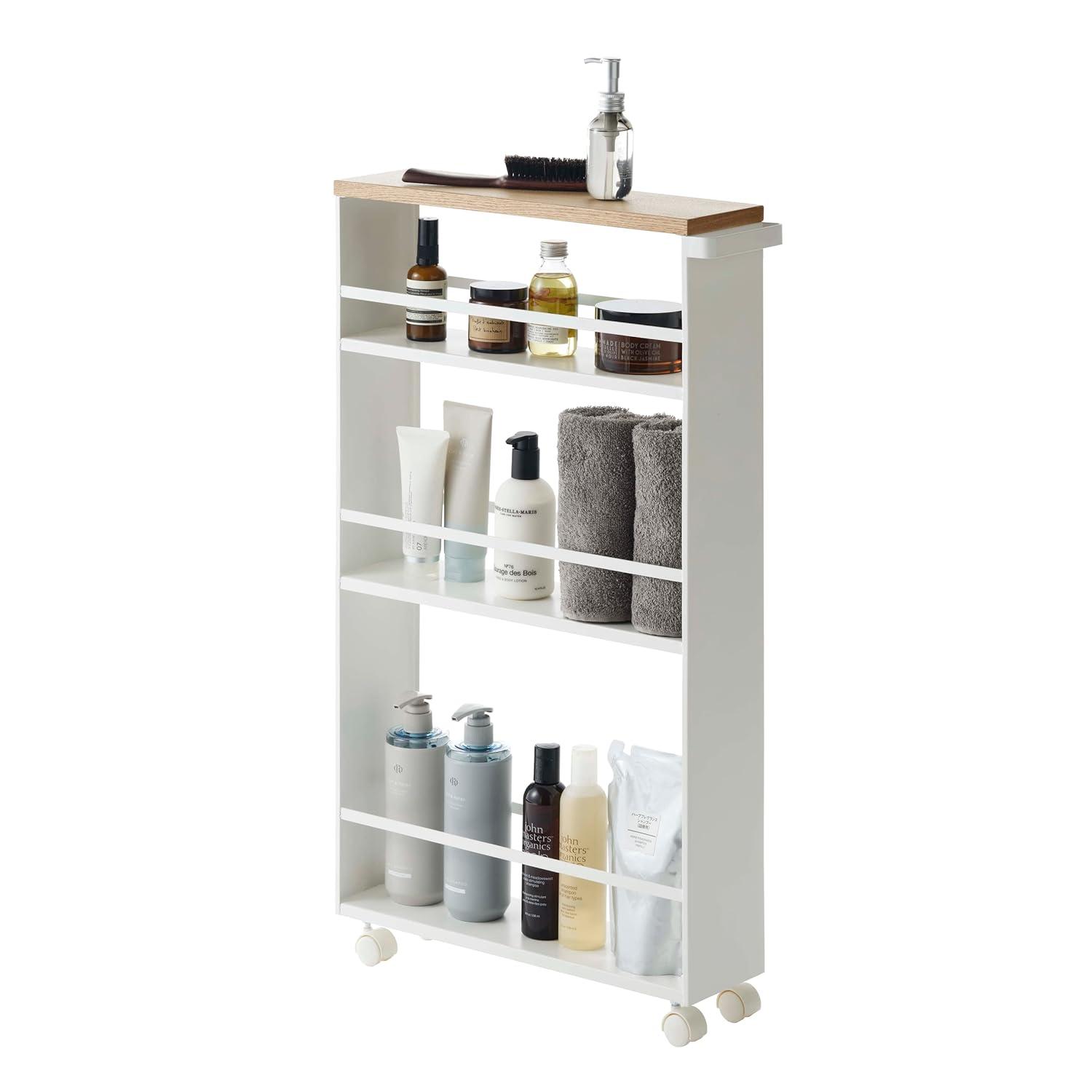 Yamazaki Tower White Rolling Slim Storage Cart With Handle