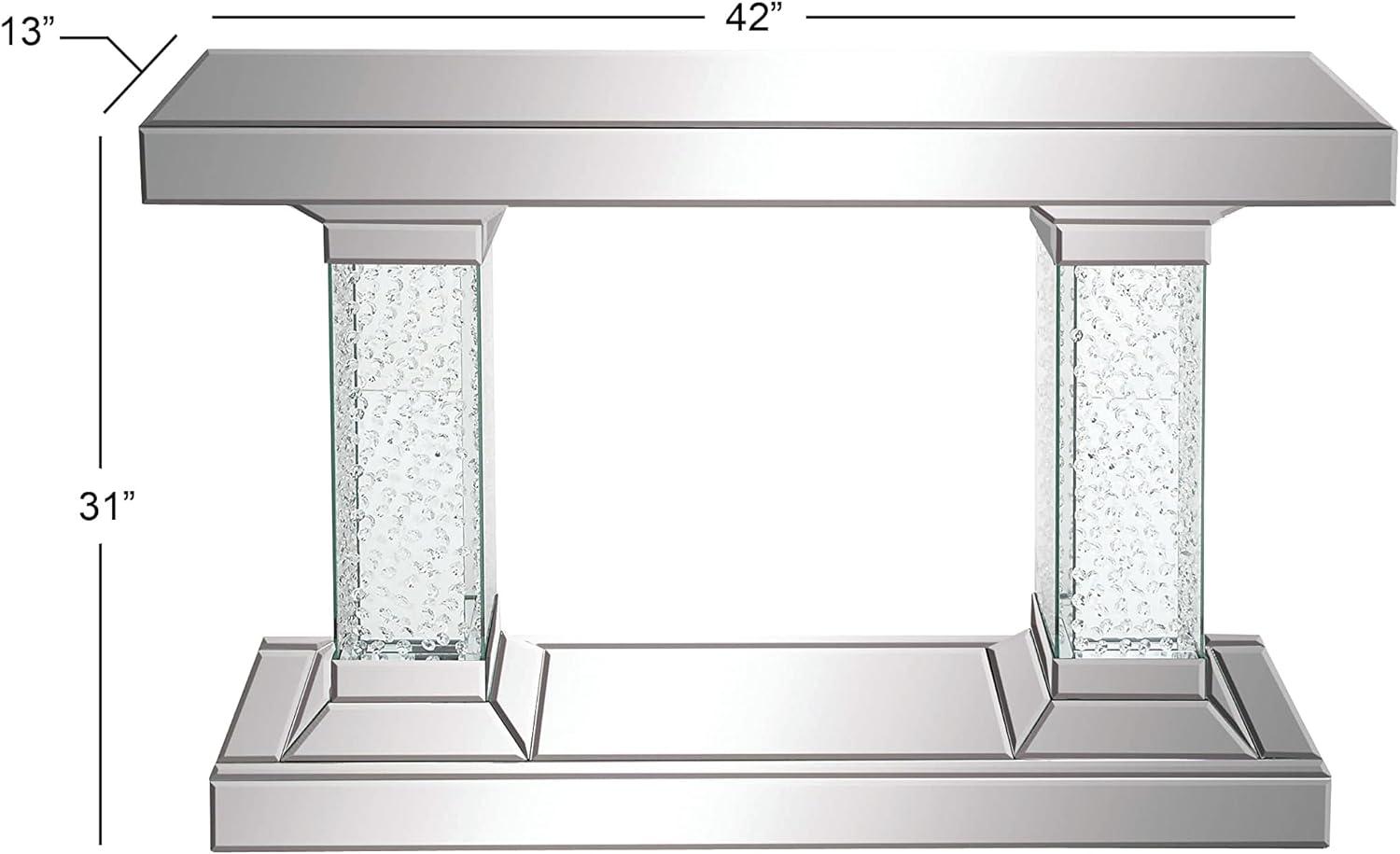 Elegant Silver Mirrored Console Table with Crystal Pillars - 54" Wide