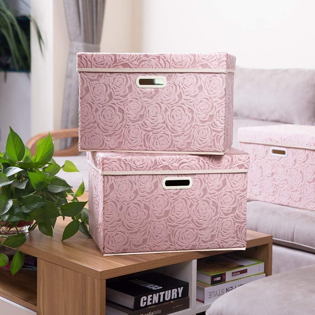 Pink Floral Fabric Collapsible Storage Cube with Lid