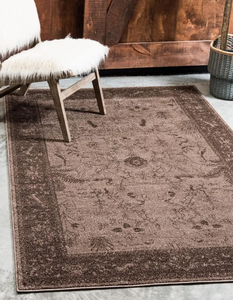 Elegant Floral Mirage Area Rug 9' x 12' in Brown and Beige