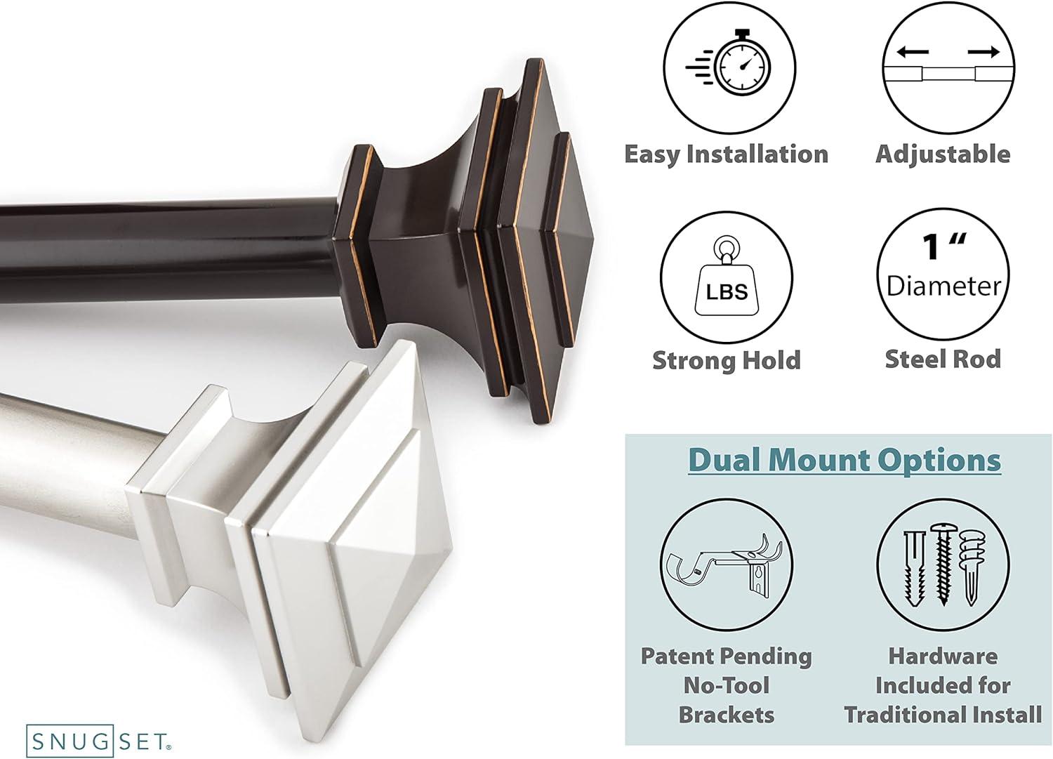 72-144" Nickel Adjustable Curtain Rod with Square Finial