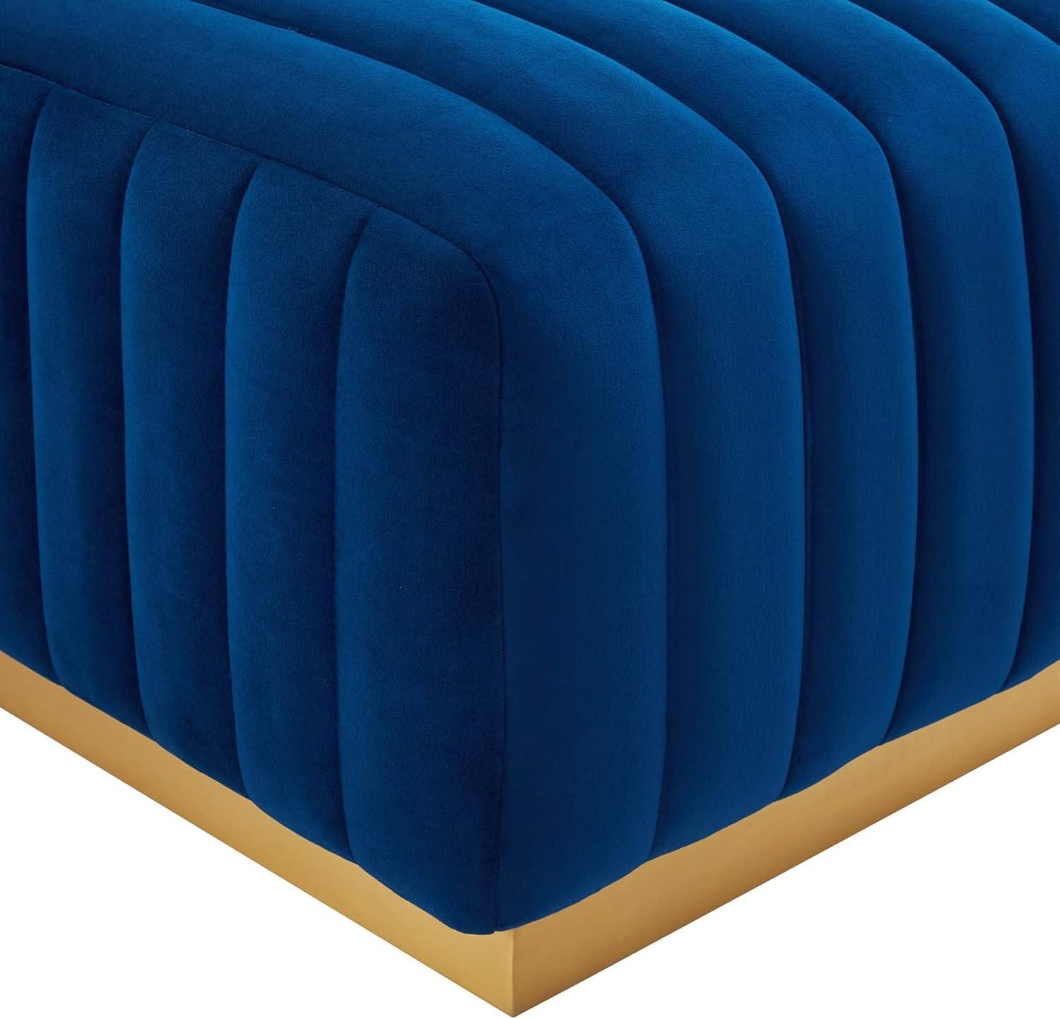 Modway Conjure Channel Tufted Performance Velvet Ottoman in Gold/Navy