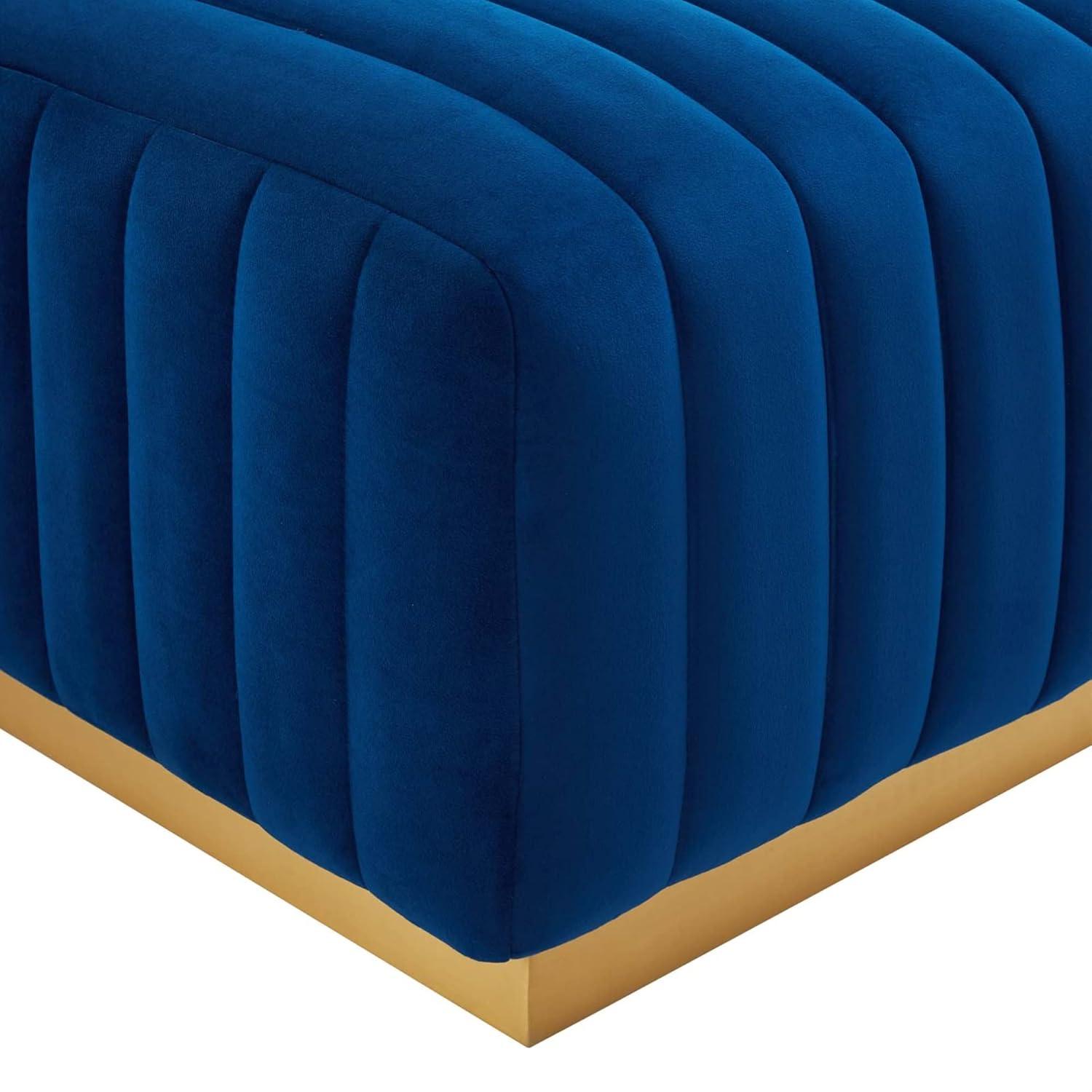 Modway Conjure Channel Tufted Performance Velvet Ottoman in Gold/Navy