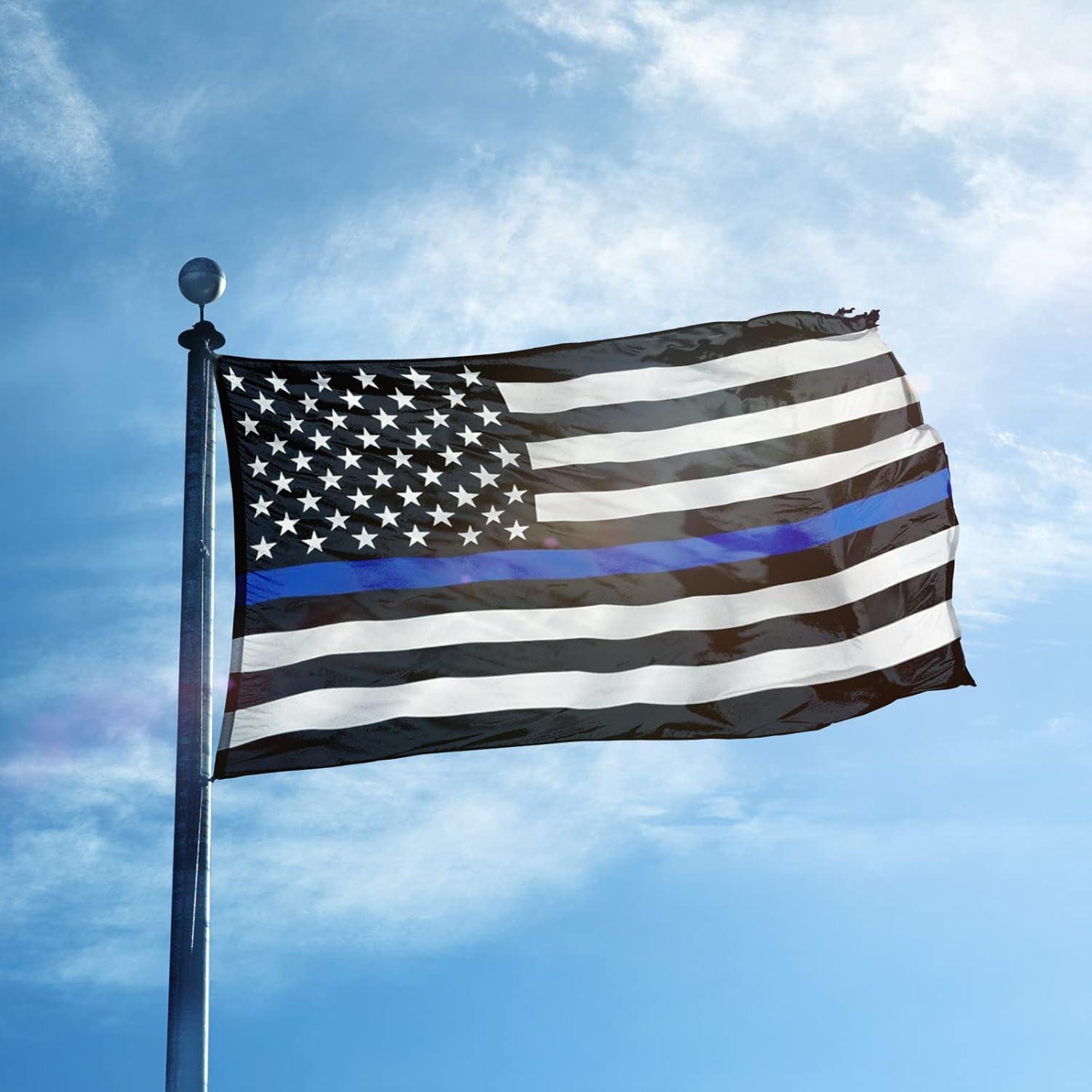 Thin Blue Line Flag United States Policeman Banner Polyester 3x5 Foot Flags Vivid Color and UV Fade Resistant Flag Outdoor Banner