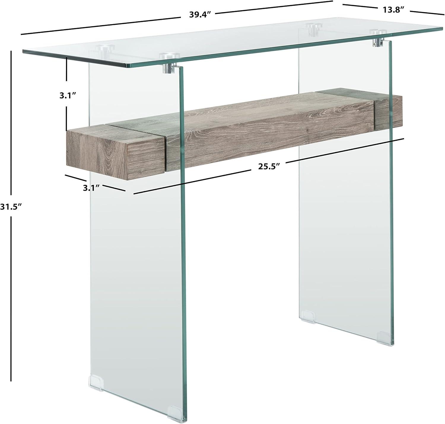 SAFAVIEH Kayley Rectangular Modern Glass Console Table, Grey Oak