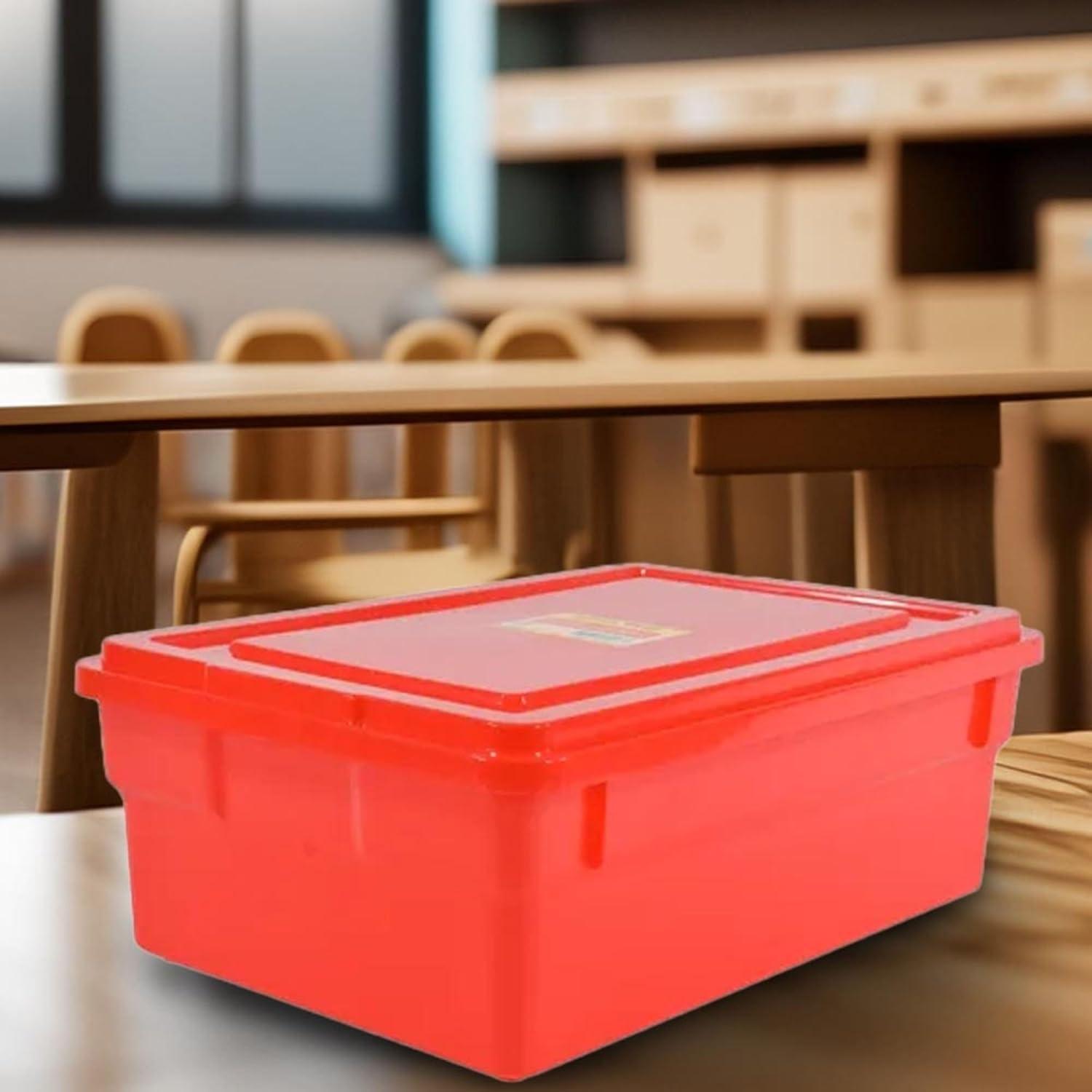 School Smart Storage Bin with Lid, 11 x 16 x 6 Inches, Red