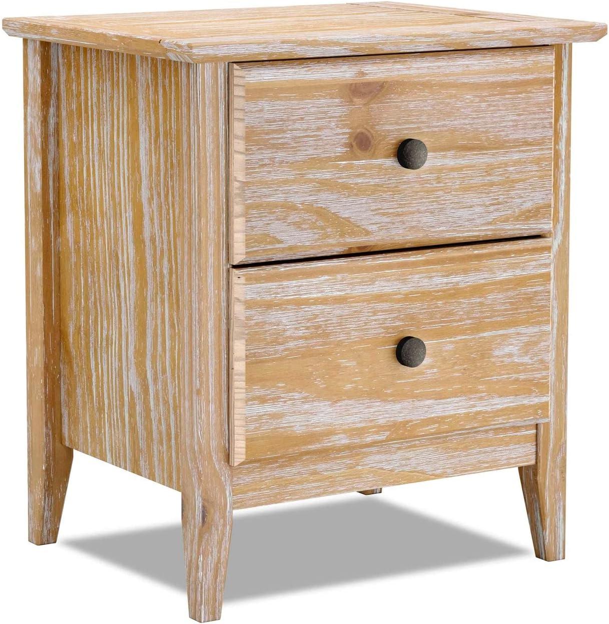 Brushed Driftwood Solid Pine 2-Drawer Nightstand