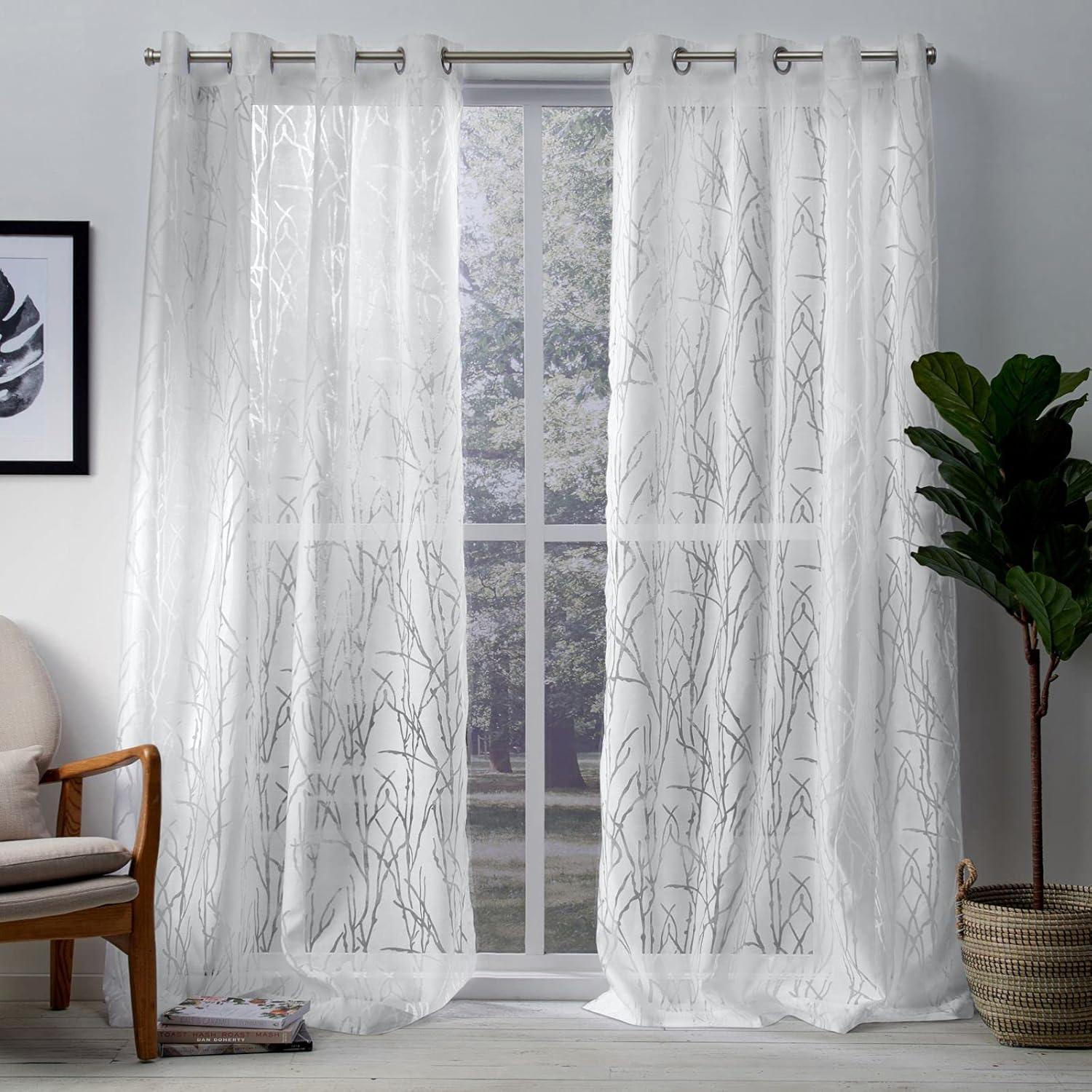 Edinburgh Branch Grommet Top Sheer Window Curtain Panels - Exclusive Home