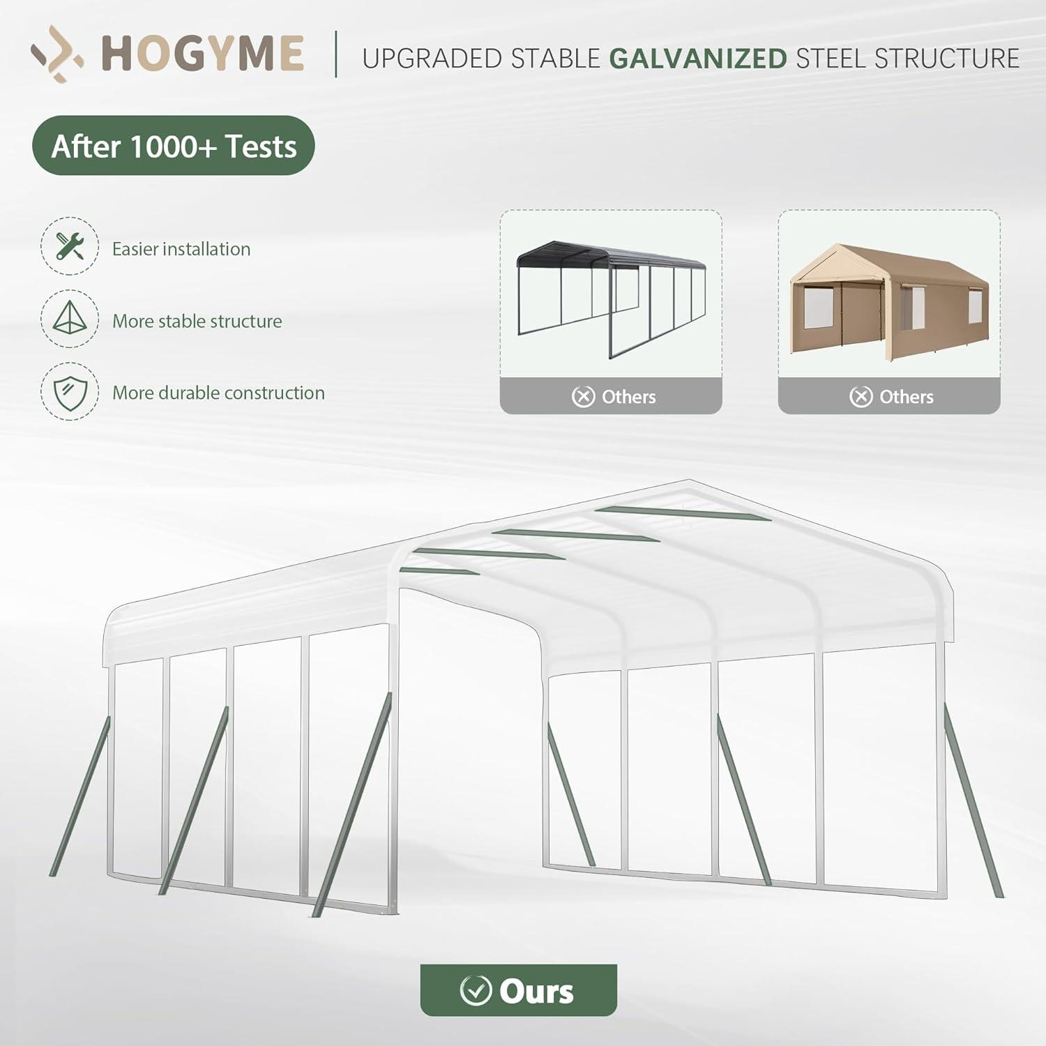 Gray 12x20 FT Heavy Duty Steel Carport Canopy