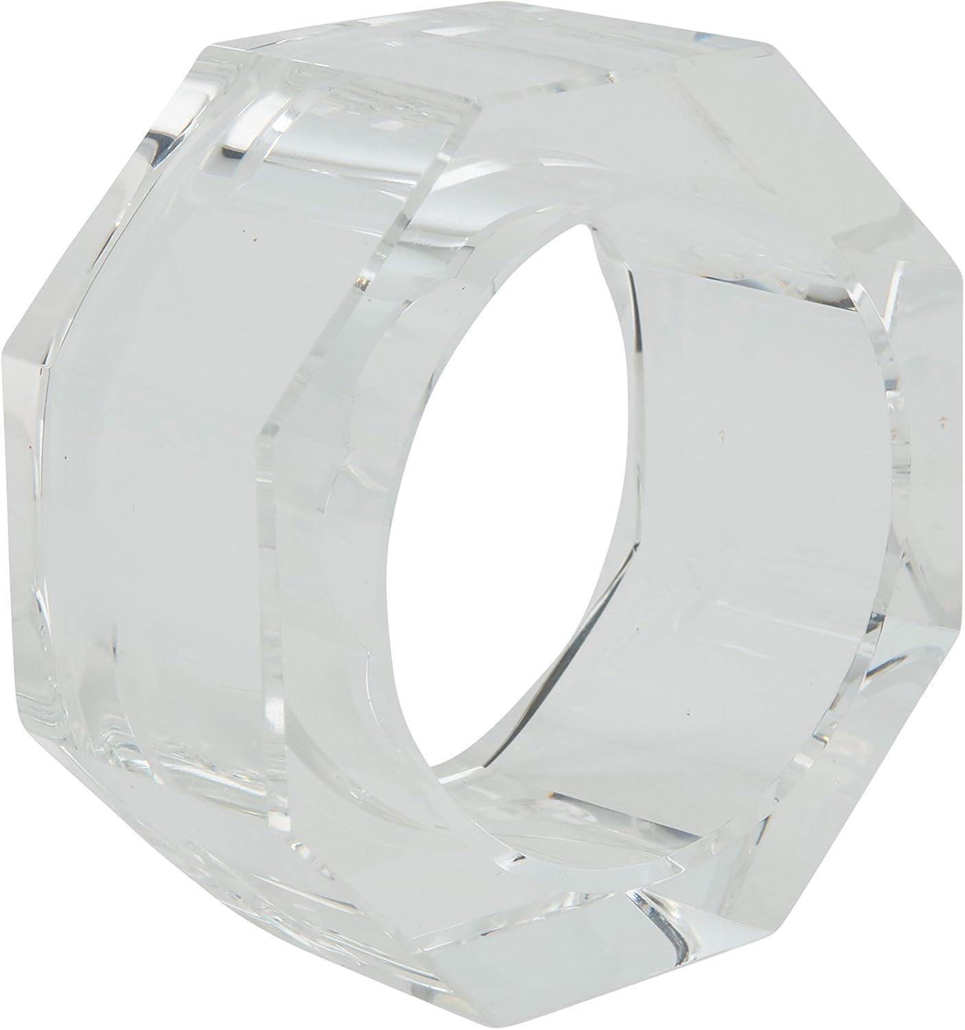 Octagonal Clear Crystal Glass Napkin Rings Set