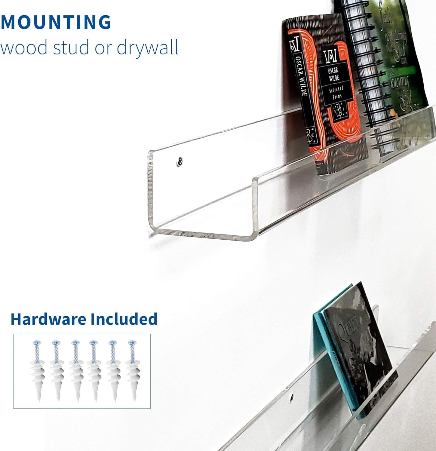 VIVO Dual Acrylic 24" Floating Bookshelves, Clear Wall Display Shelves (2 Pack)