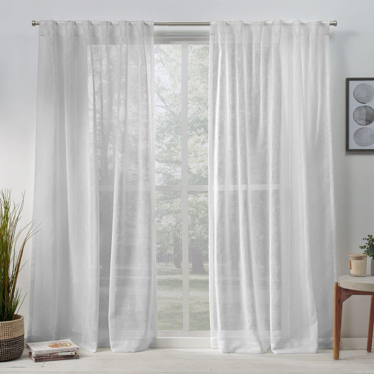 Silver Sheer Linen Look Room-Darkening Curtain Panels