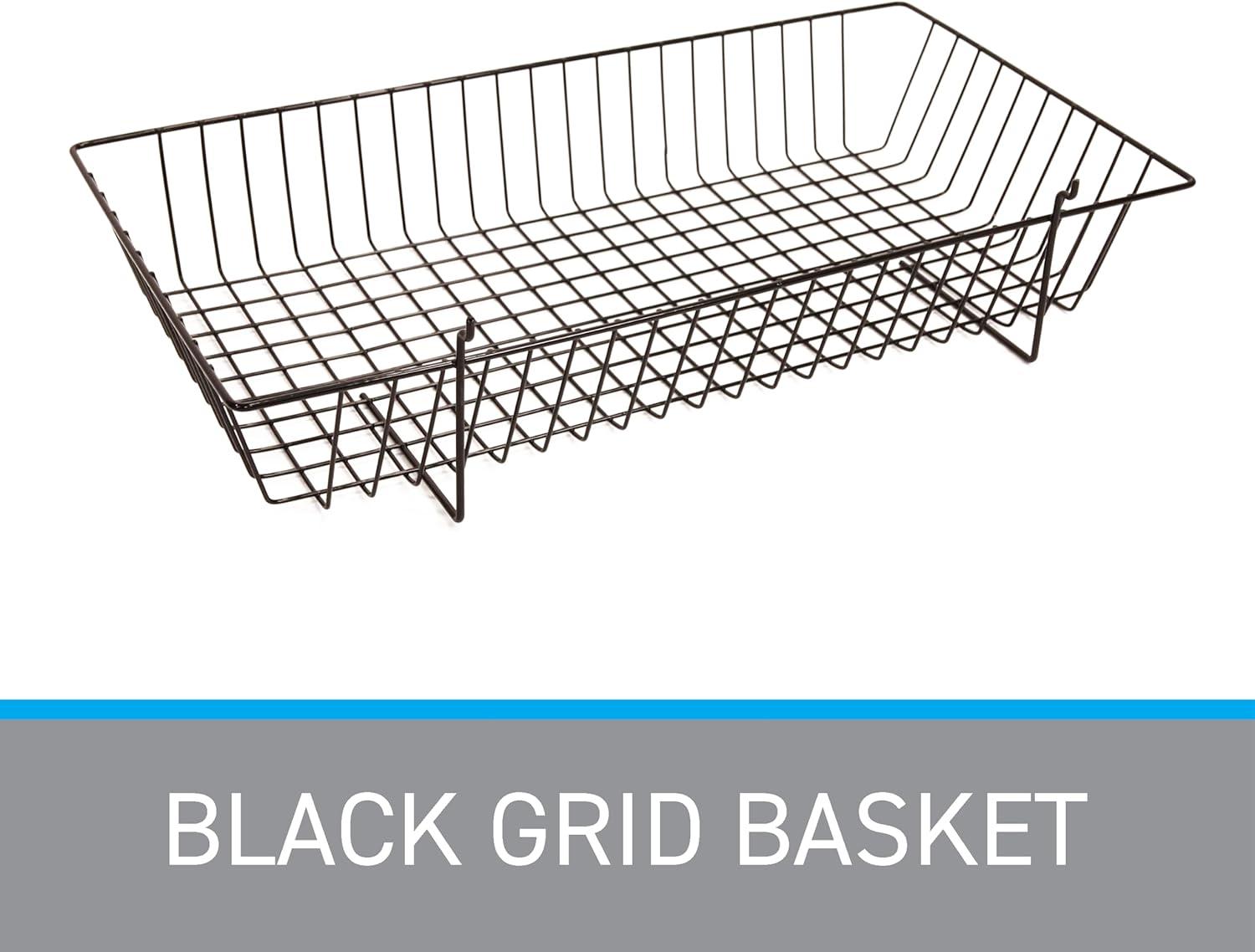 Black Mini Wire Grid Basket for Slatwall or Pegboard - 24''L x 12''W x 4"D