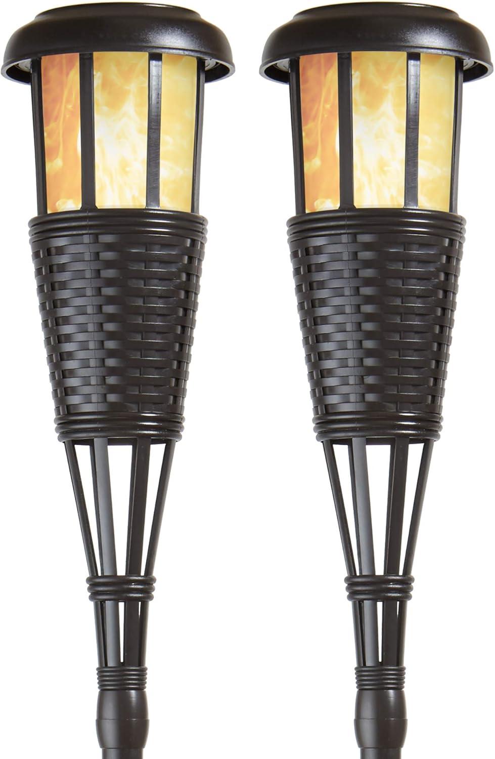 Solar-Powered Black LED Outdoor Torches with Flickering Flame Effect, 2-Pack