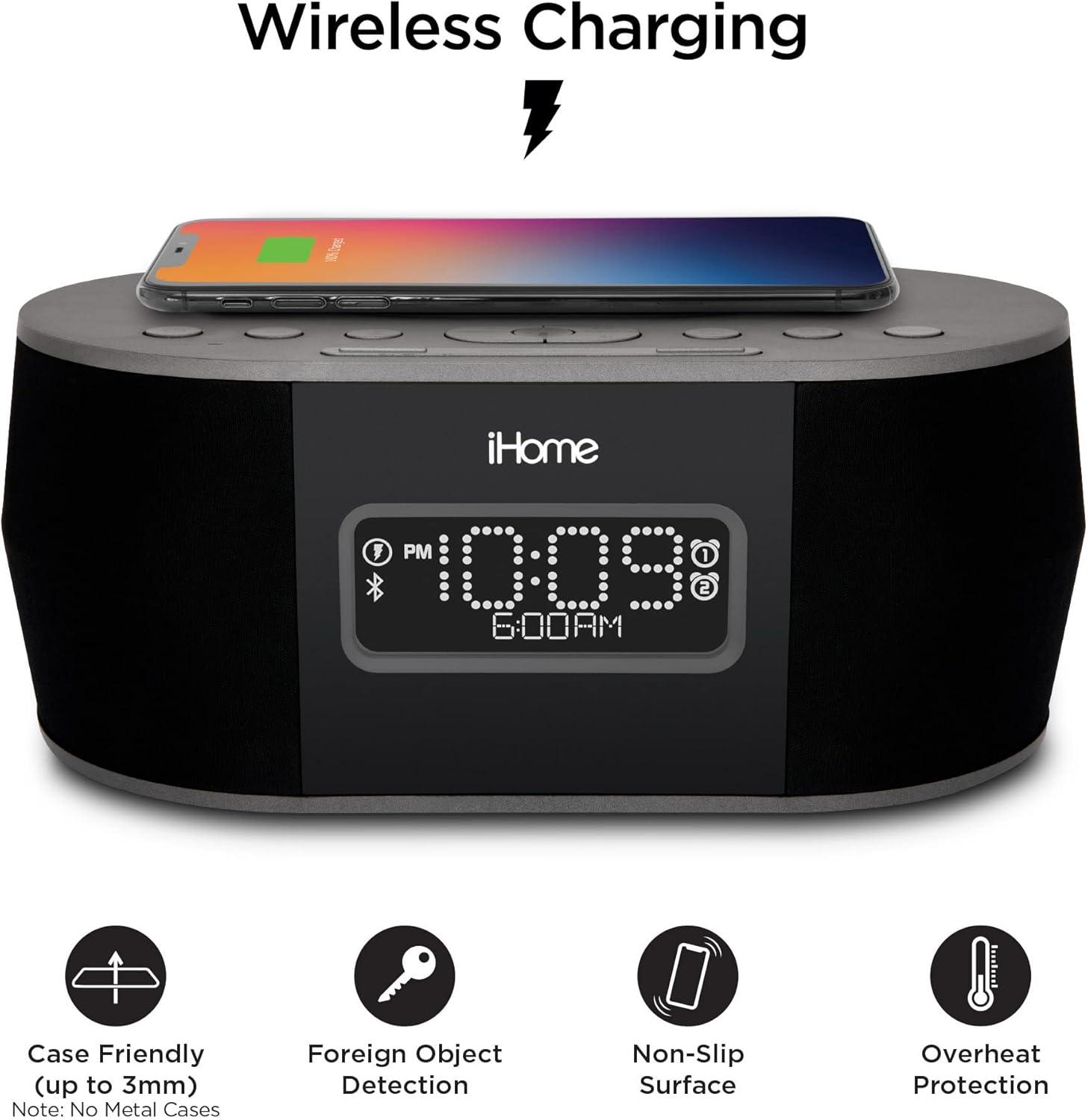 iHome Wireless Charging Alarm Clock with Bluetooth Speaker and USB Charging - (iBTW38B8)