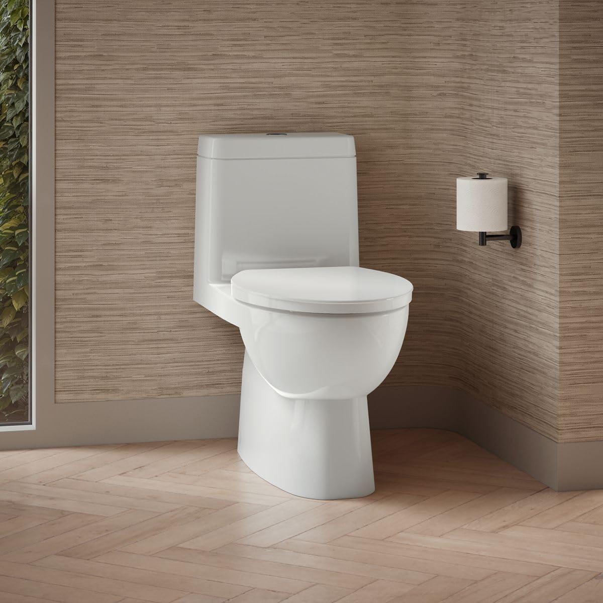 White Compact Elongated One-Piece Dual Flush Toilet