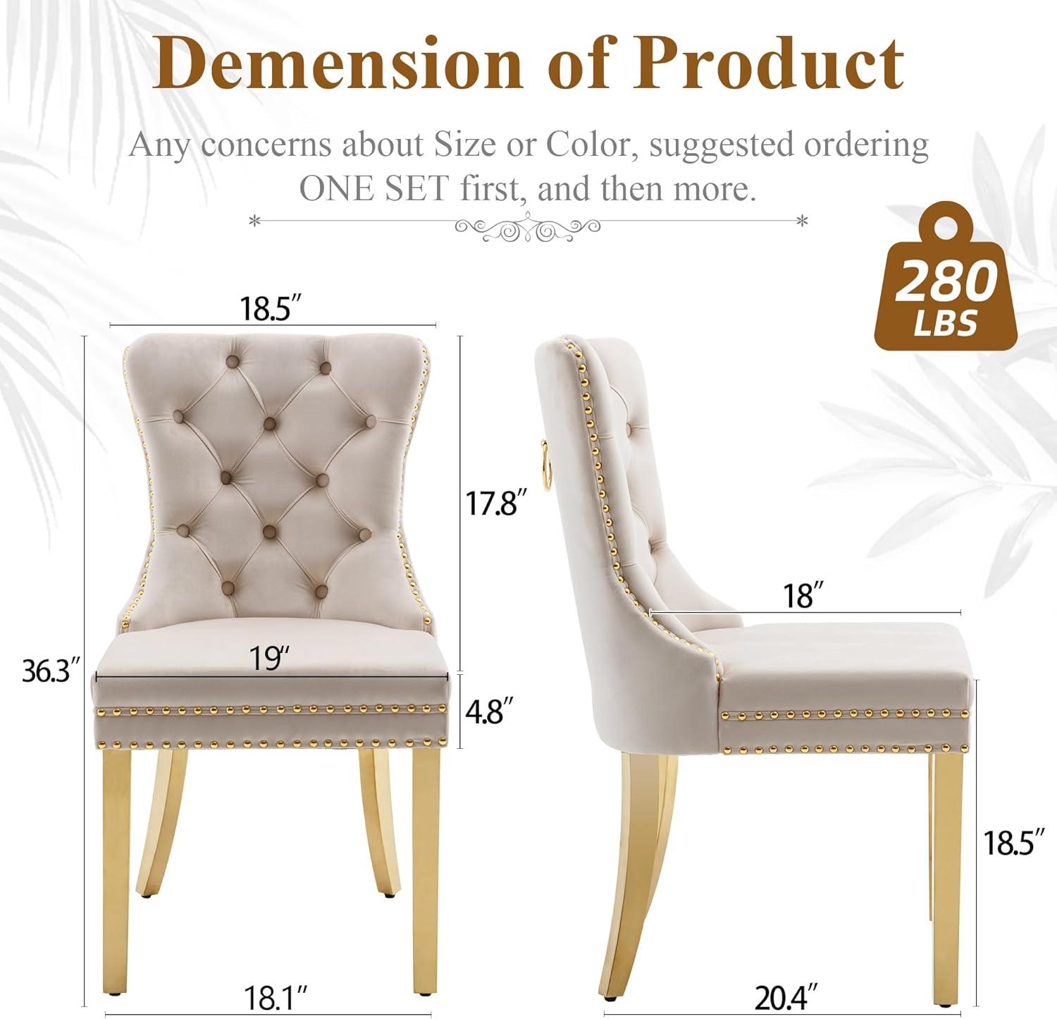 BELLEZE Upholstered Dining Chairs Set of 2, Velvet Luxury Dining Room Chairs with Button Back, Nailhead Trim, Pull-ring, Solid Wood Legs for Kitchen, Living Room, Restaurant - Chandler (Beige)