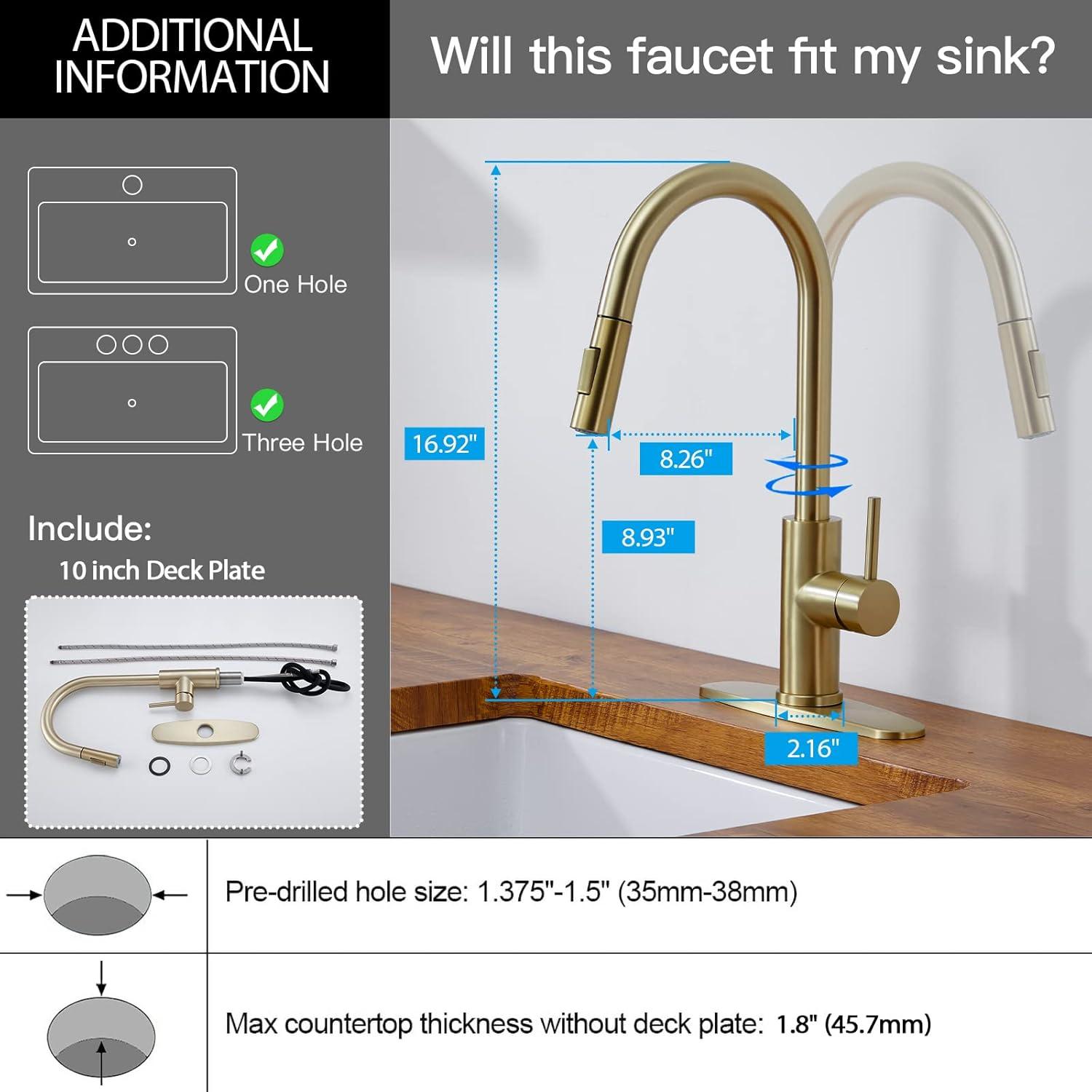 Kitchen Faucet Single Handle Stainless Steel Kitchen Sink Faucet with Pull Out Sprayer Brushed Gold Sprayer and Handle