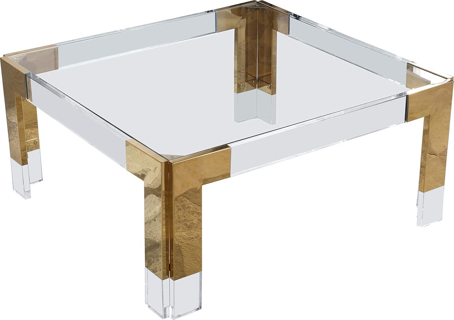 Casper Square Gold Metal and Glass Coffee Table with Storage