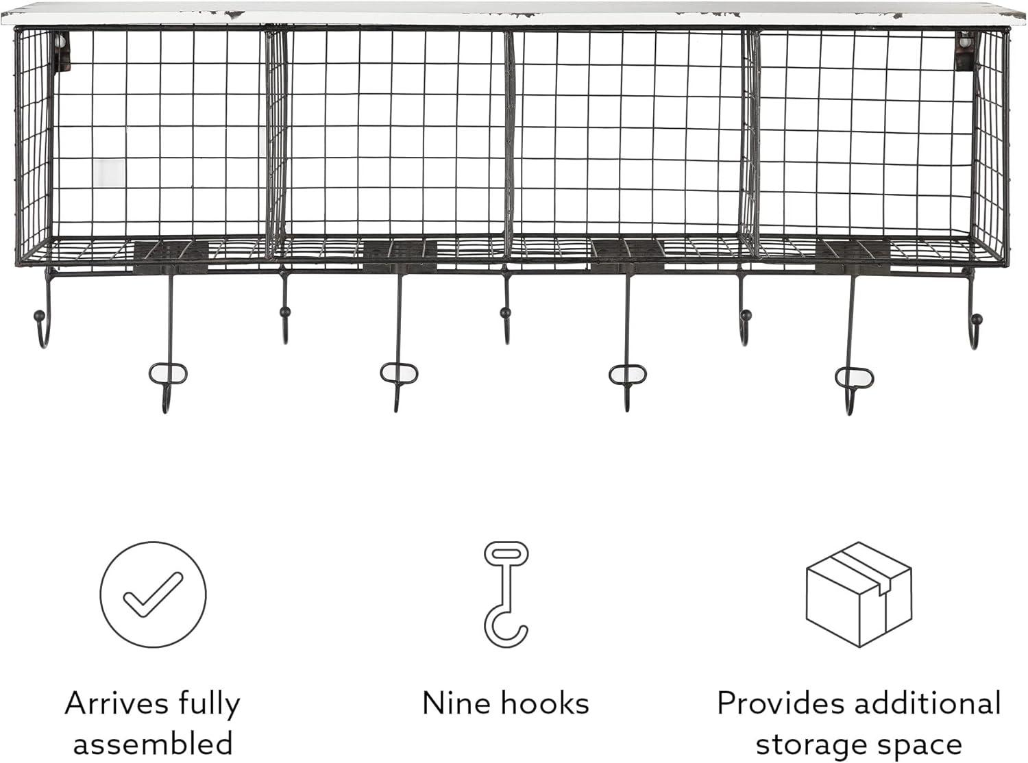 Linon Four Cubby Metal Wall Shelf in White