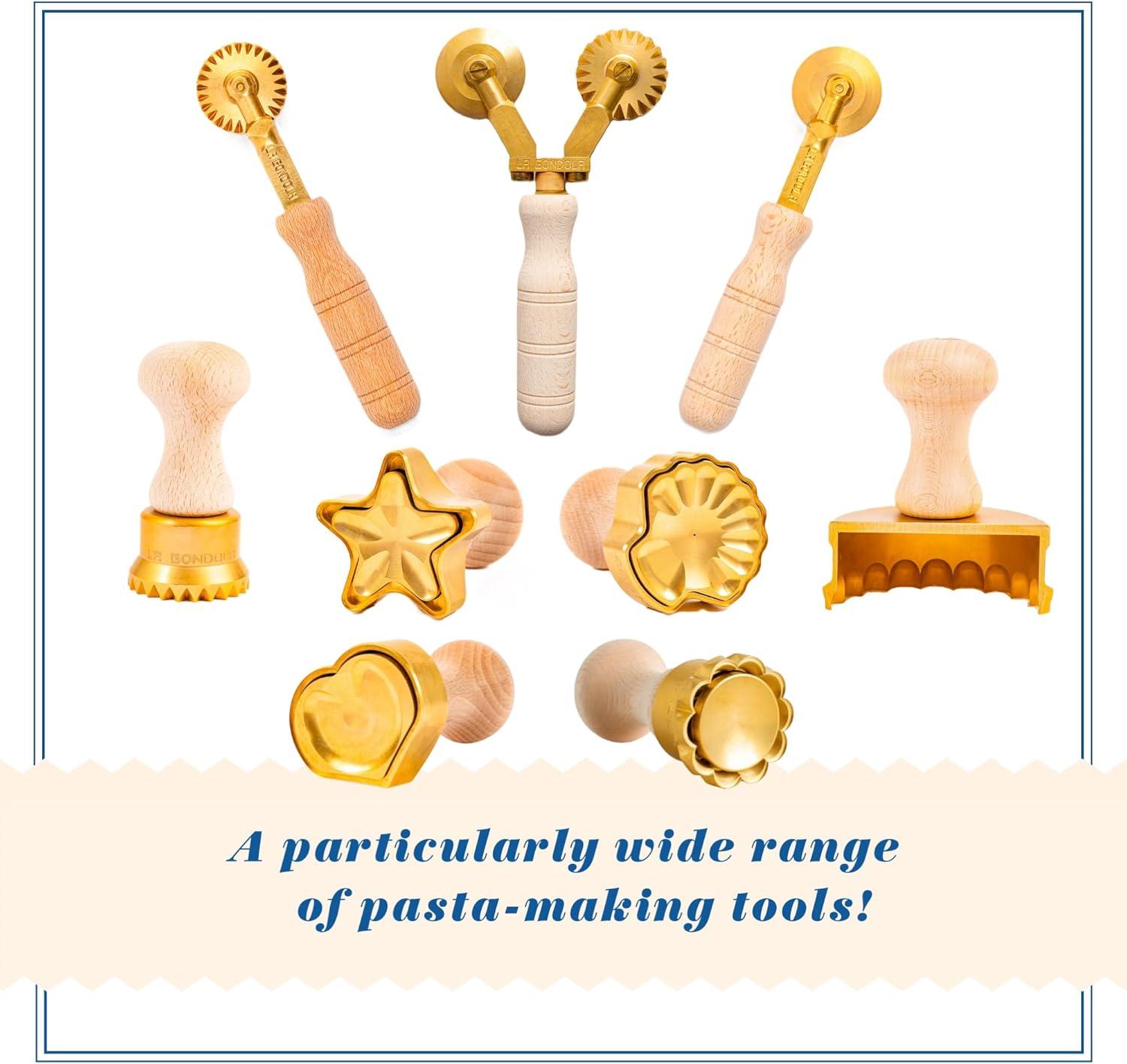 Natural Wood and Brass Half-Moon Ravioli Stamp, 3.54in