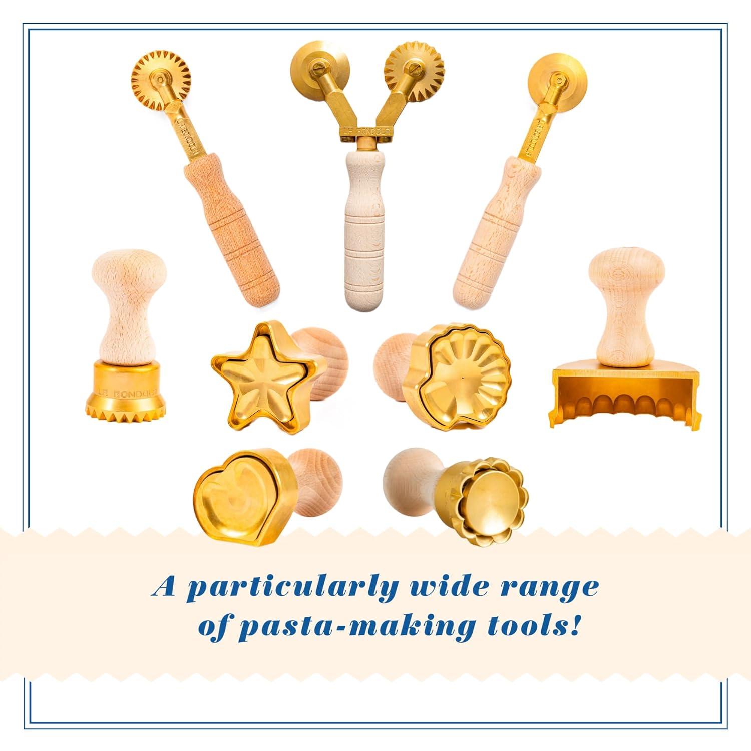 Natural Wood and Brass Half-Moon Ravioli Stamp, 3.54in