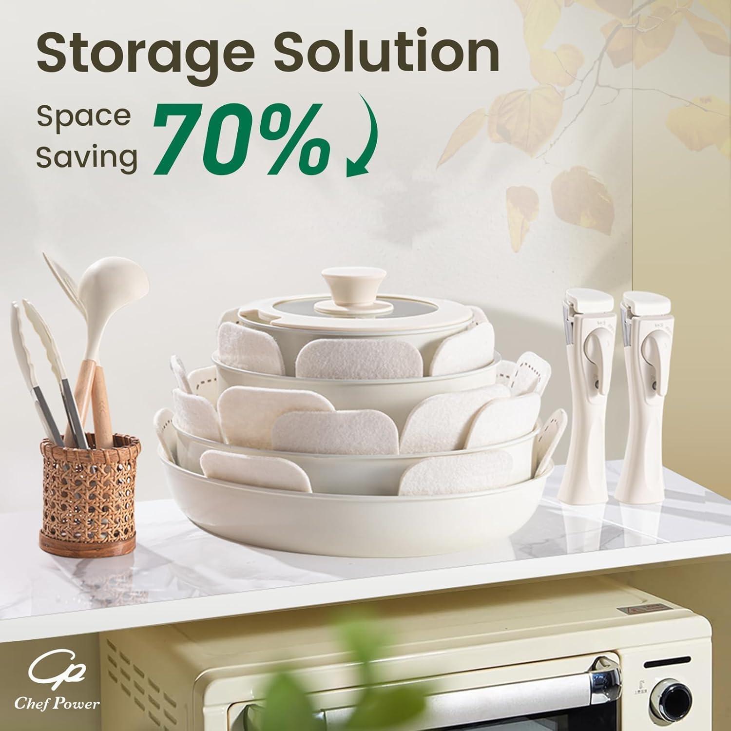 Chef Power Chef Power 19pcs Cream Cake Ceramic Nonstick Pots and Pans Set, Cookware Sets Detachable Handle