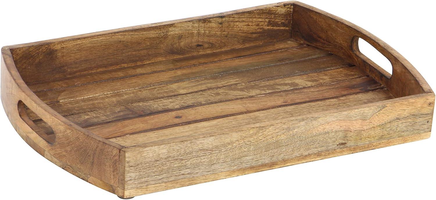 DecMode 14", 16", 19"W Light Brown Mango Wood  Tray with Slot Handles, 3-Pieces