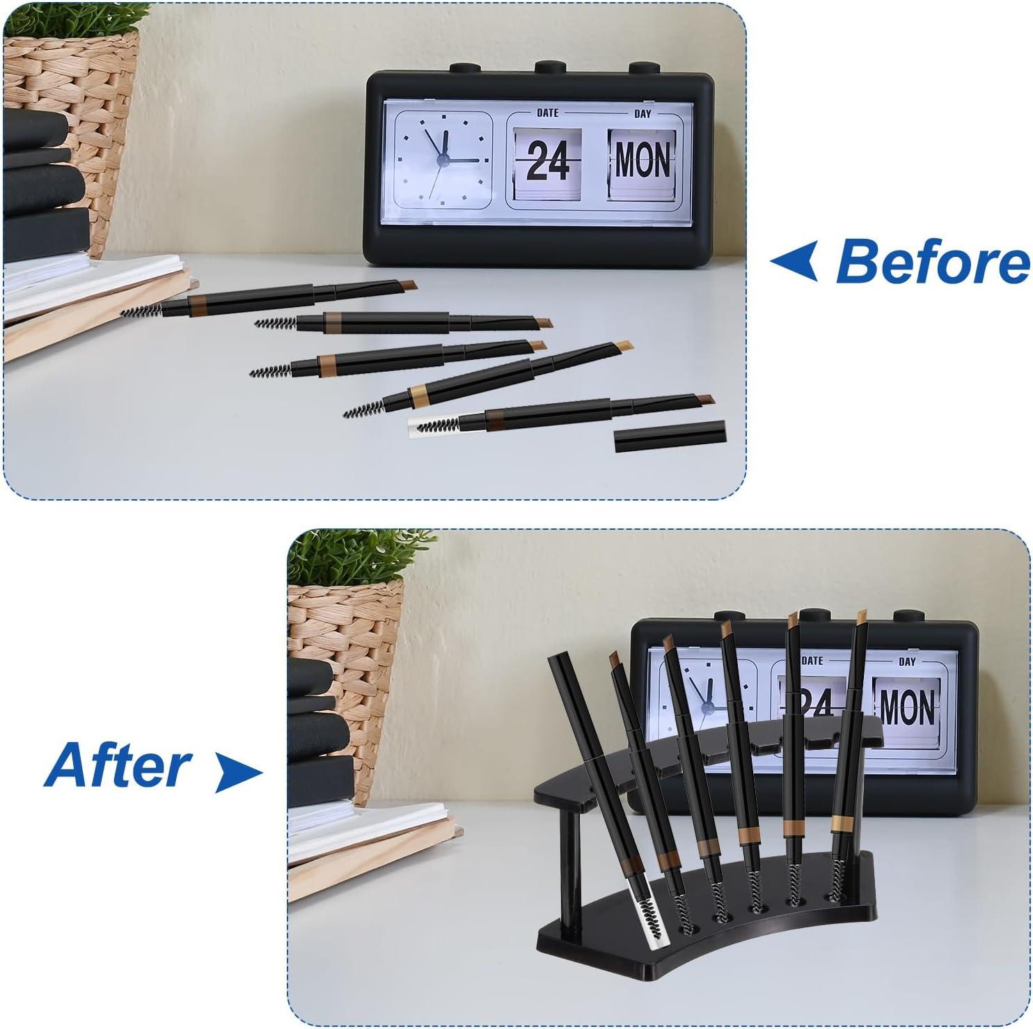 uxcell 2 Pack Plastic Pen Holder, 6-Slot Acrylic Pen Display Stand, Eyebrow Pen Rack, Makeup Brush Organizer for Office Home Store（Vertical Clear）
