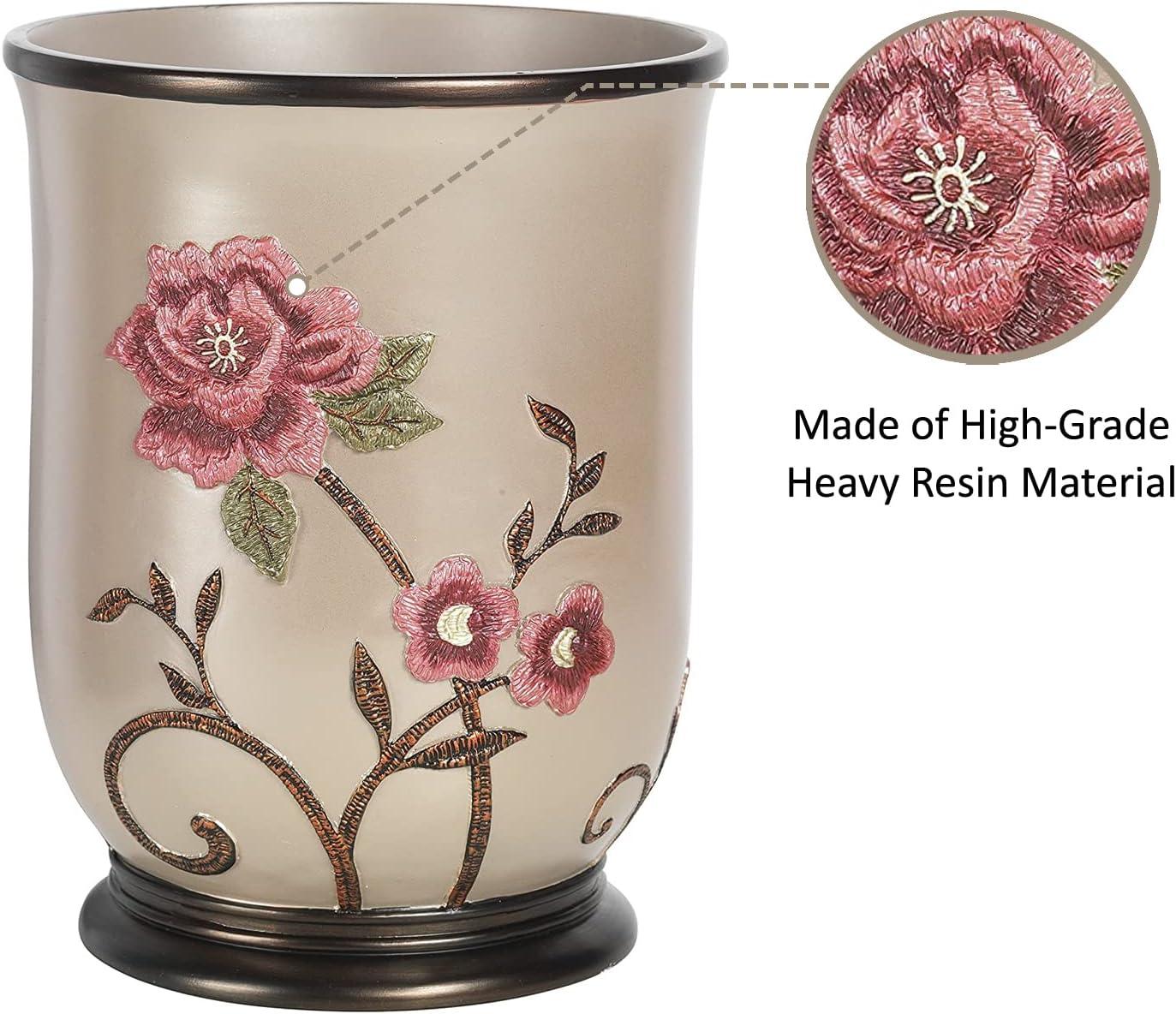 Larissa Beige and Red Floral Resin Waste Basket