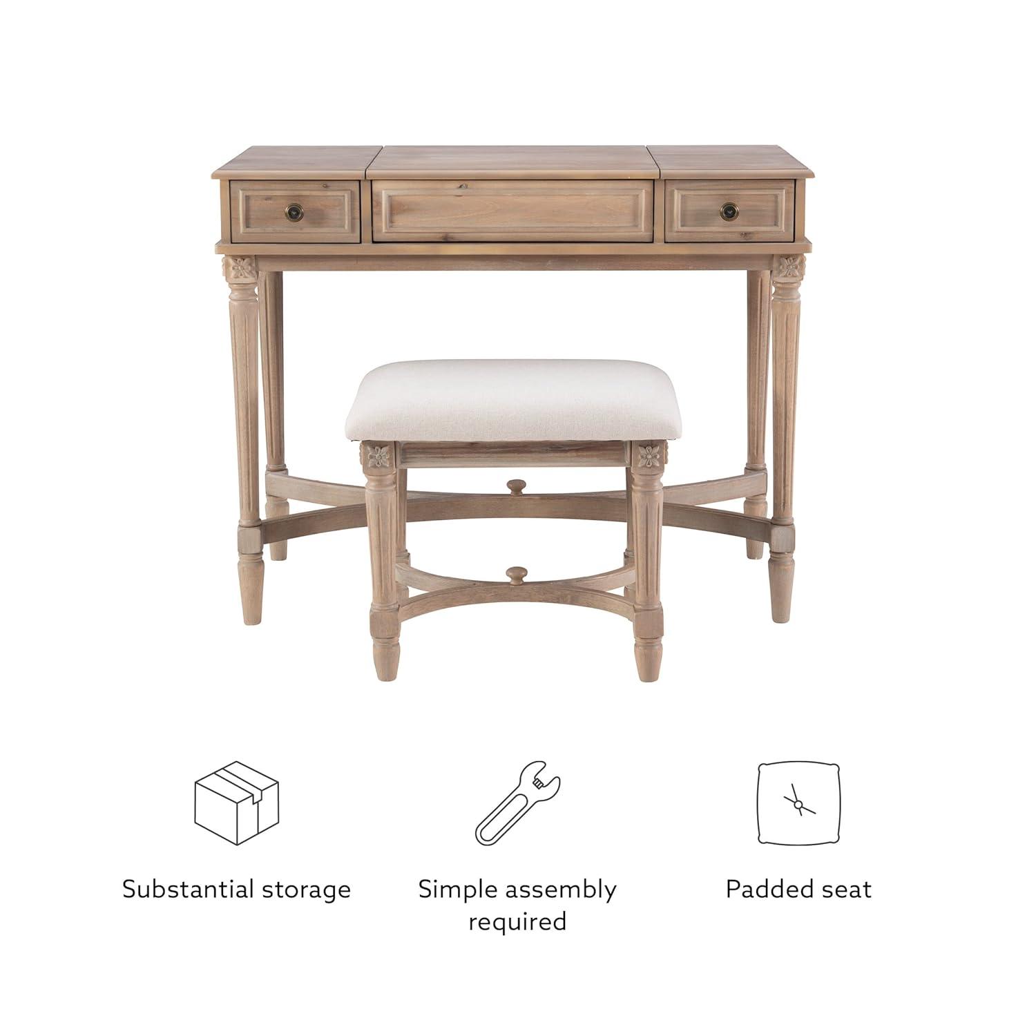 Kelly Clarkson Home June Natural Two Drawer Flip Top Vanity Set with Stool