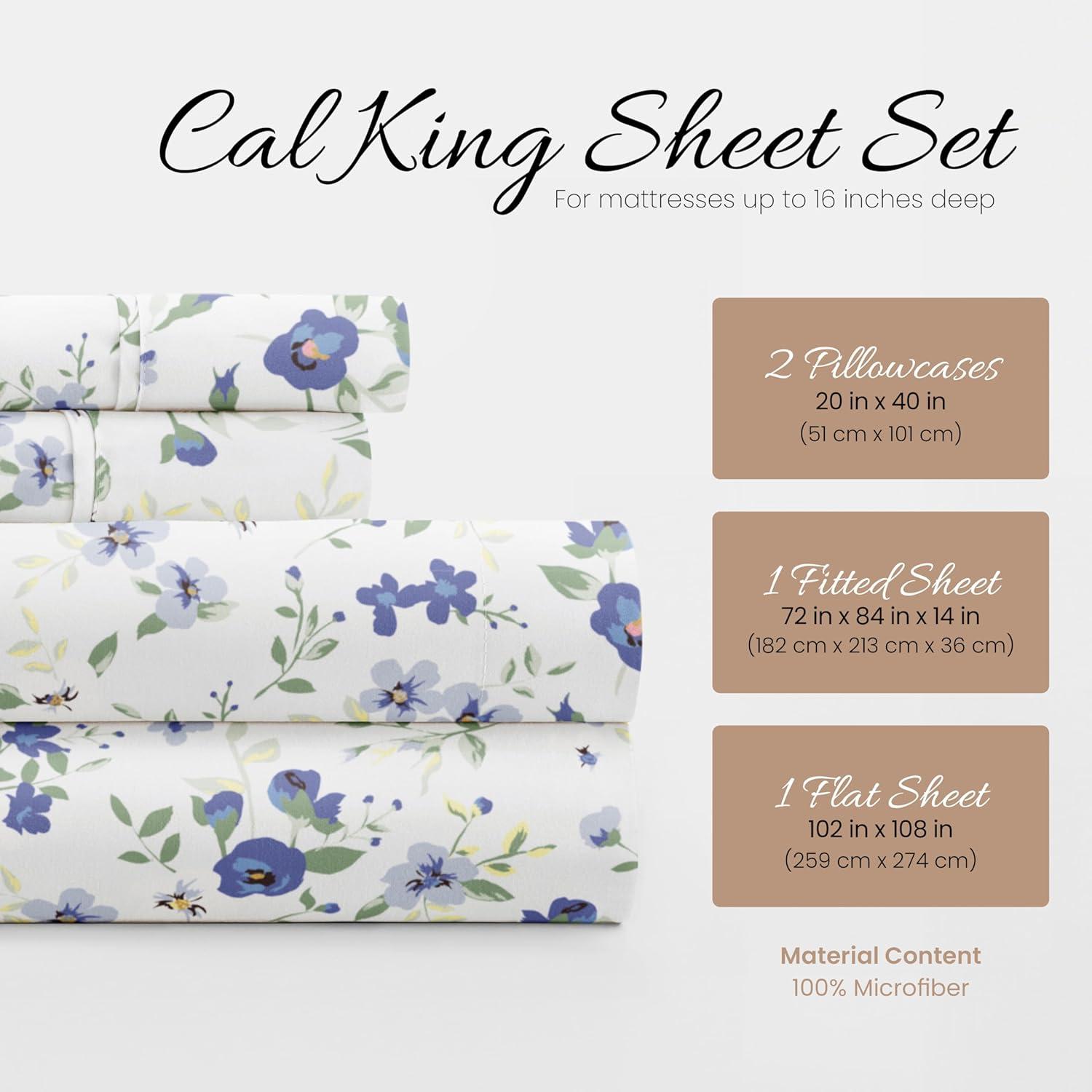 4 Piece Floral Blossoms Patterned Bed Sheet Set