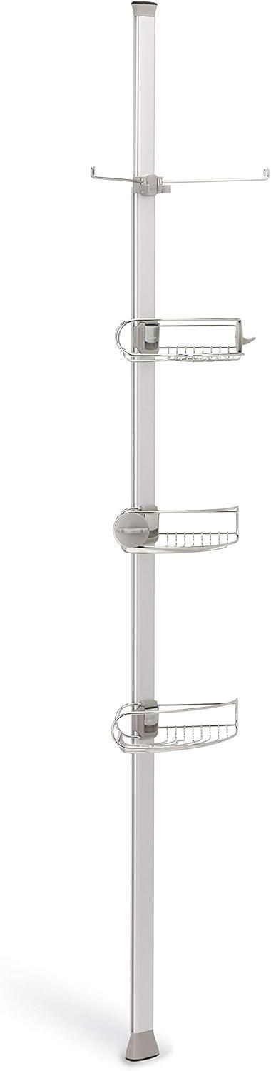 simplehuman 9' Tension Pole Shower Caddy - Stainless Steel/Anodized Aluminum: Adjustable Bath Organizer, Rust-Proof