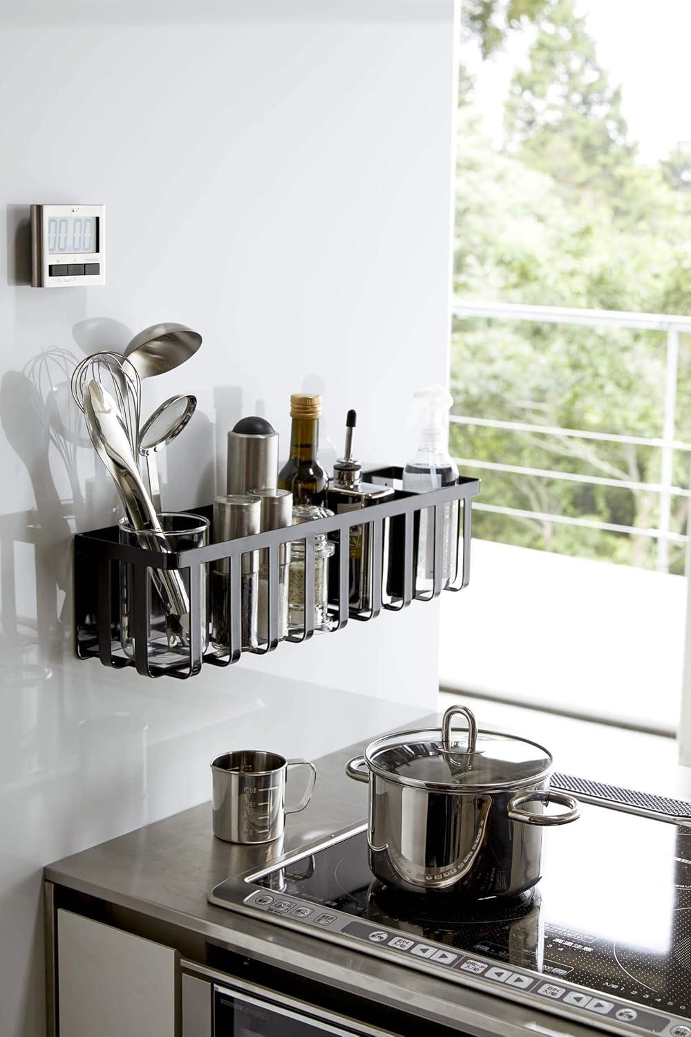 Yamazaki Home Yamazaki Home Magnet Kitchen Storage Basket - Utensil Wall Organizer, Steel, Sliding Divider