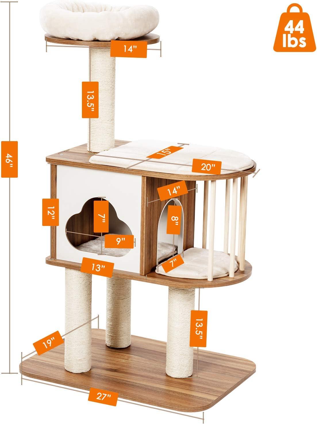 Costway 46'' Modern Wooden Cat Tree with Platform & Washable Cushions for Kittens & Cats