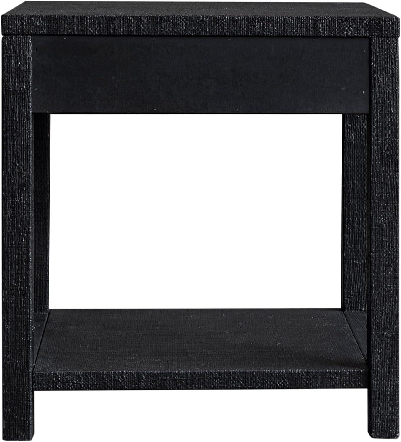 East at Main Indigo Road by Egypt Sherrod Gia Black Bedside Table with Drawer & Open Shelf – Modern Wood Nightstand for Bedroom Storage, Handcrafted Raffia Accent Table