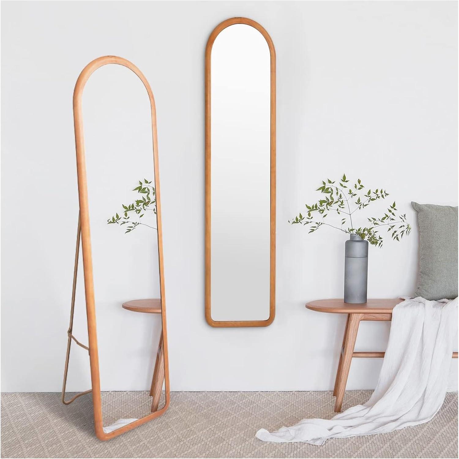 COZAYH Full Length Mirror with Stand, Dressing Wall-Mounted Mirror, Floor Mirror Solid Wood Frame, Large Body Mirror for Bedroom, Bathroom, Living Room