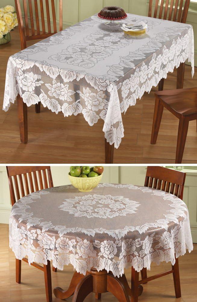 Collections Etc White Floral Lace Tablecloth 60" x 90"