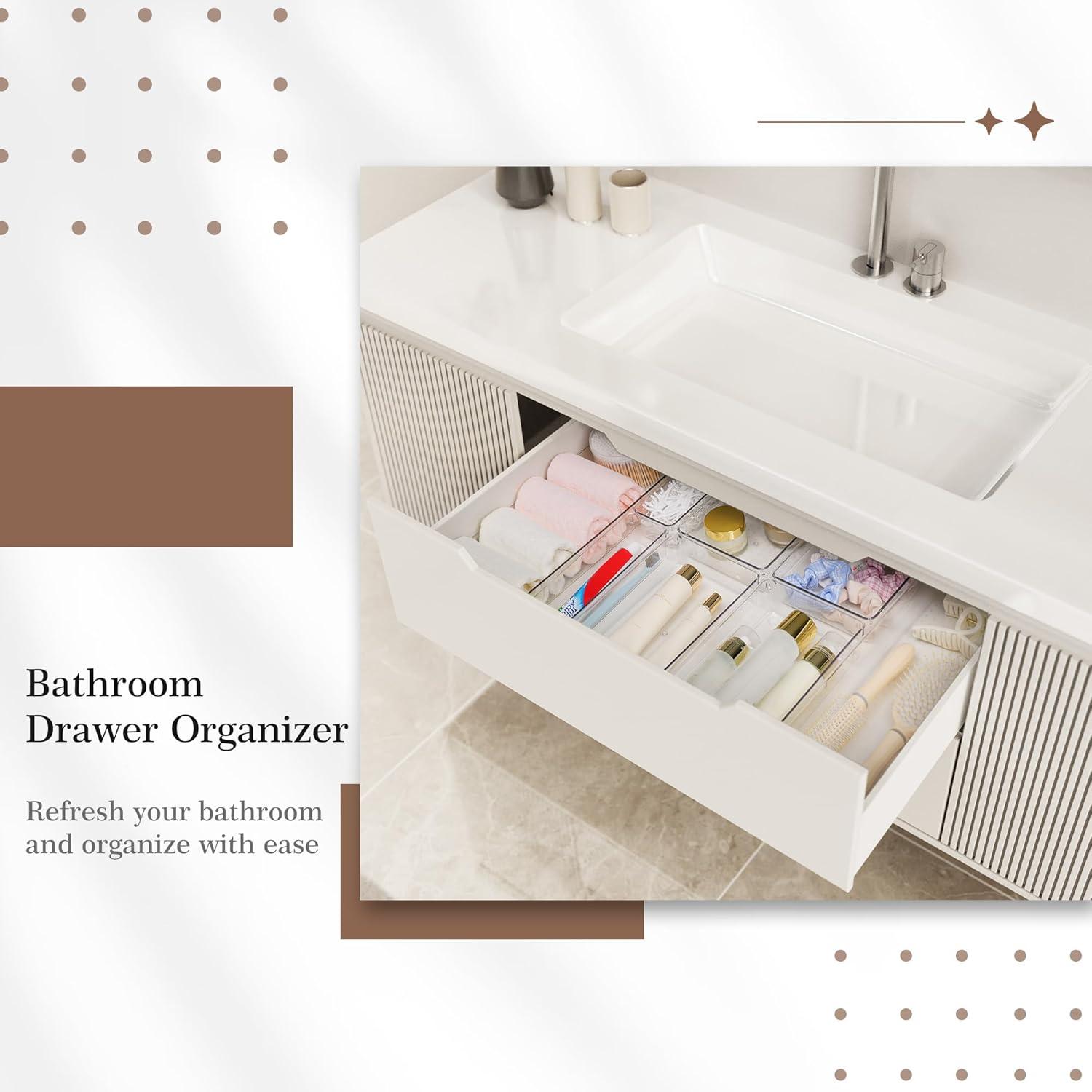 ihomecooker 3 Pack Clear Plastic Drawer Organizer Tray Cutlery Utensil Makeups Drawer Silverware Organizers 12" X 6"… (6P(6X6+6X9+6X15))