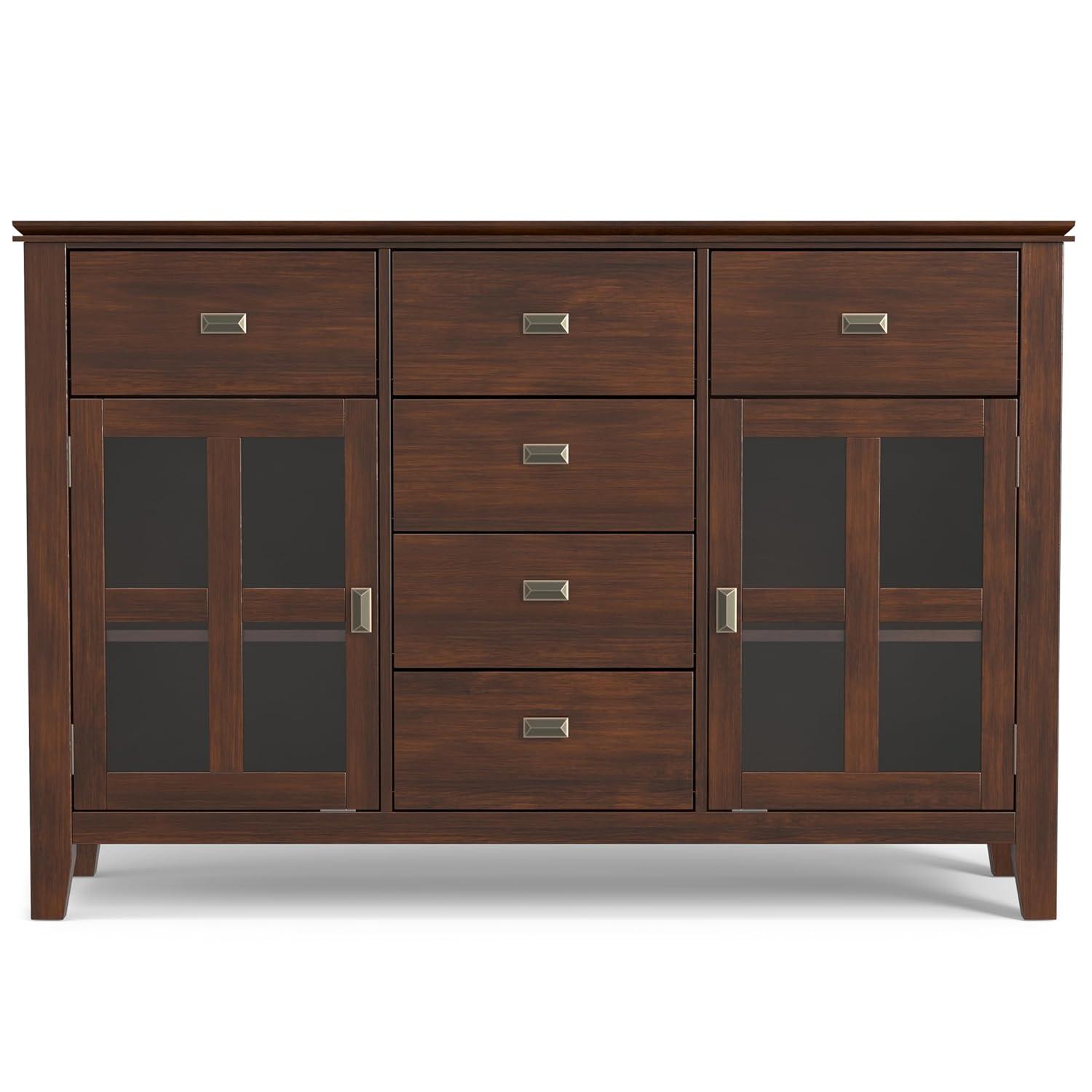 Simpli Home Artisan 54"W Solid Wood Sideboard Buffet with Tempered Glass Doors and 6 Drawers