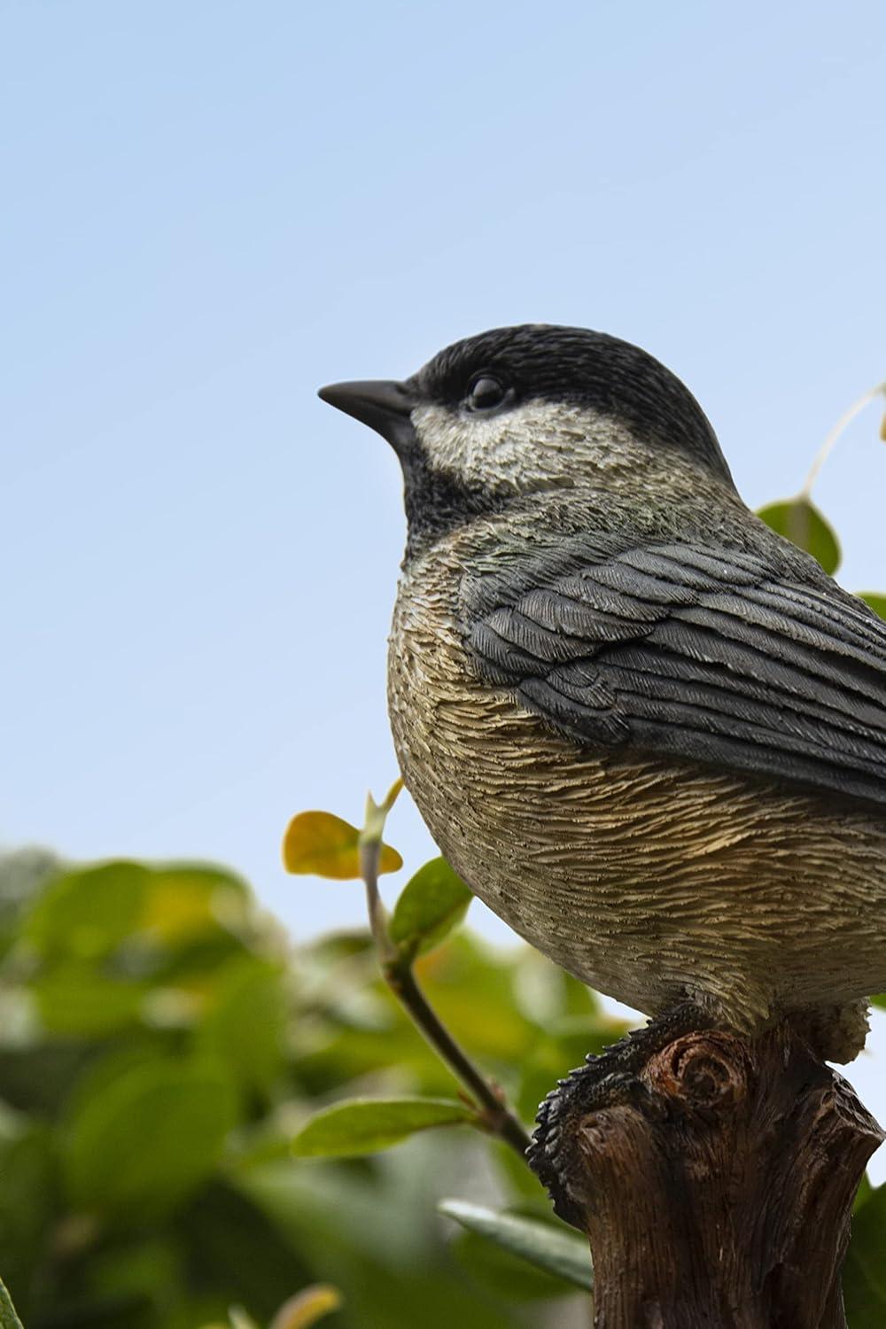 Chickadee Peeking On Stump Garden Statue