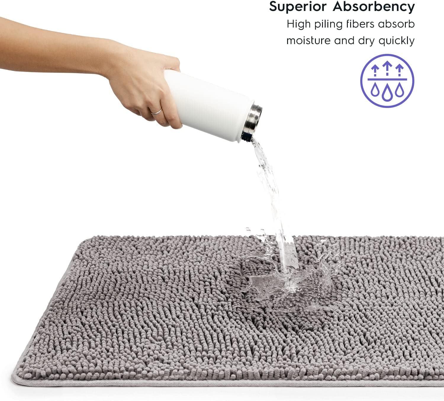 Latitude Run® Bathroom Rugs, Extra-Thick Memory Foam Bath Mat, Ultra-Soft Chenille Microfiber, Highly Absorbent, Machine Washable, Shaggy Bath Mats For Bathroom, Circular Cutout (21X32 + 20X22, 2Pcs) Grey