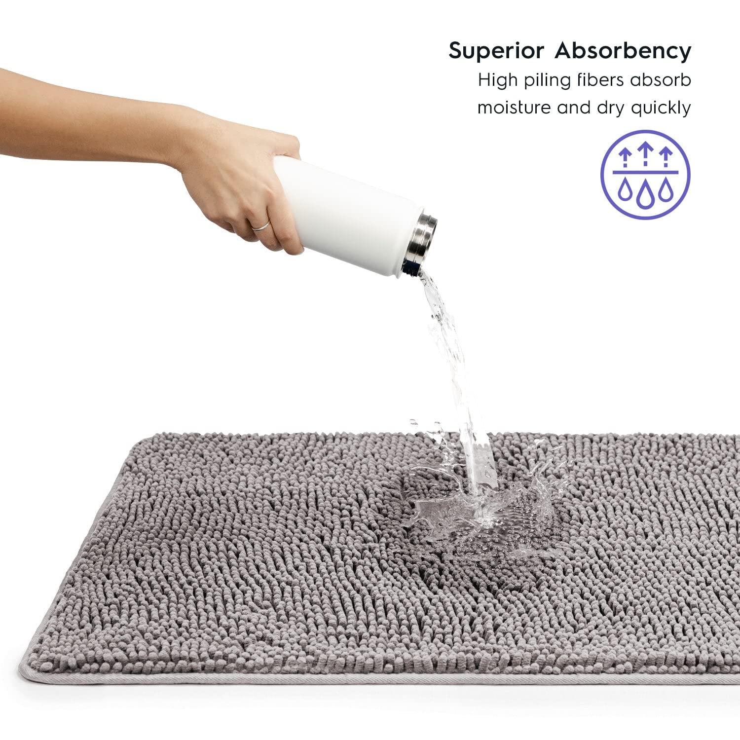 Latitude Run® Bathroom Rugs, Extra-Thick Memory Foam Bath Mat, Ultra-Soft Chenille Microfiber, Highly Absorbent, Machine Washable, Shaggy Bath Mats For Bathroom, Circular Cutout (21X32 + 20X22, 2Pcs) Grey