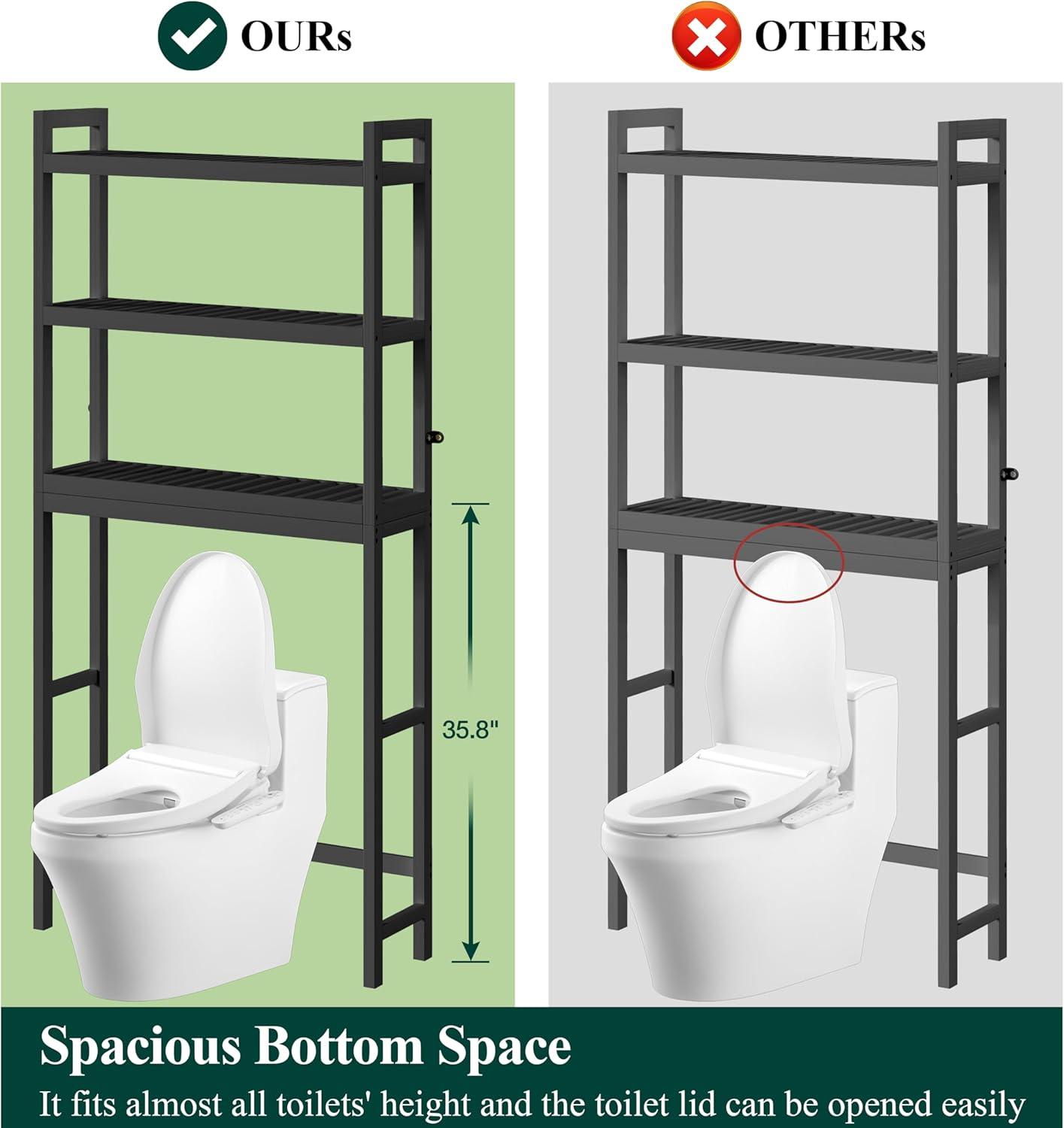 Over The Toilet Storage, 4-Tier Bathroom Organizer Over Toilet with Sturdy Bamboo Shelves, Multifunctional Toilet Shelf, Easy to Assemble and Saver Space, Gray