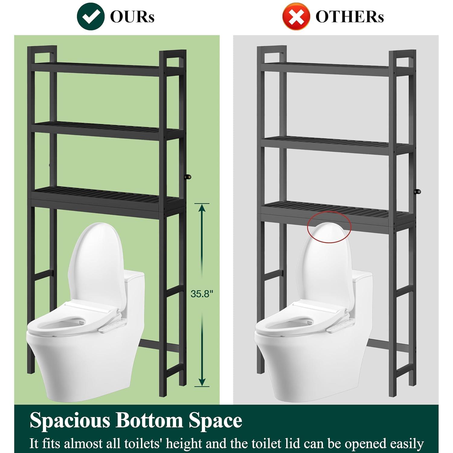 Over The Toilet Storage, 4-Tier Bathroom Organizer Over Toilet with Sturdy Bamboo Shelves, Multifunctional Toilet Shelf, Easy to Assemble and Saver Space, Gray